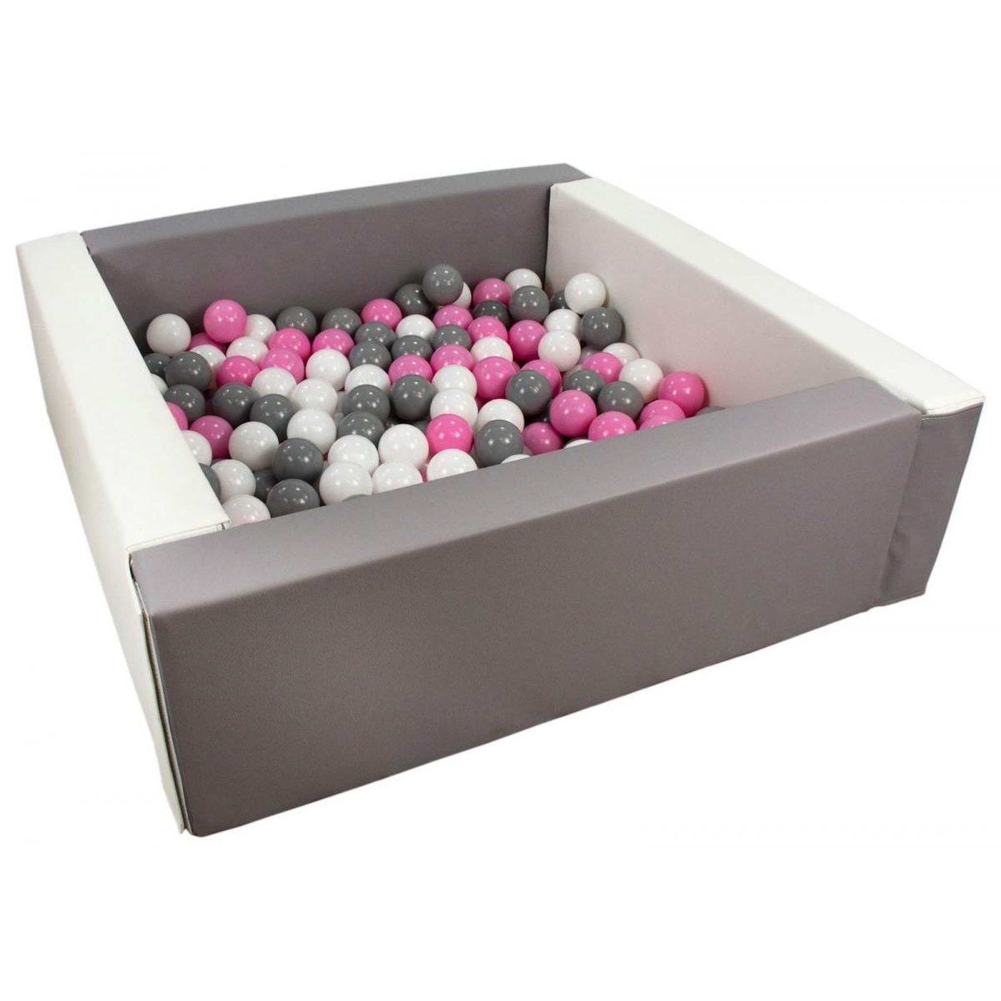 VELINDA Piscine à balles carrée avec 200 balles - blanc, gris/blanc, rose clair, gris
