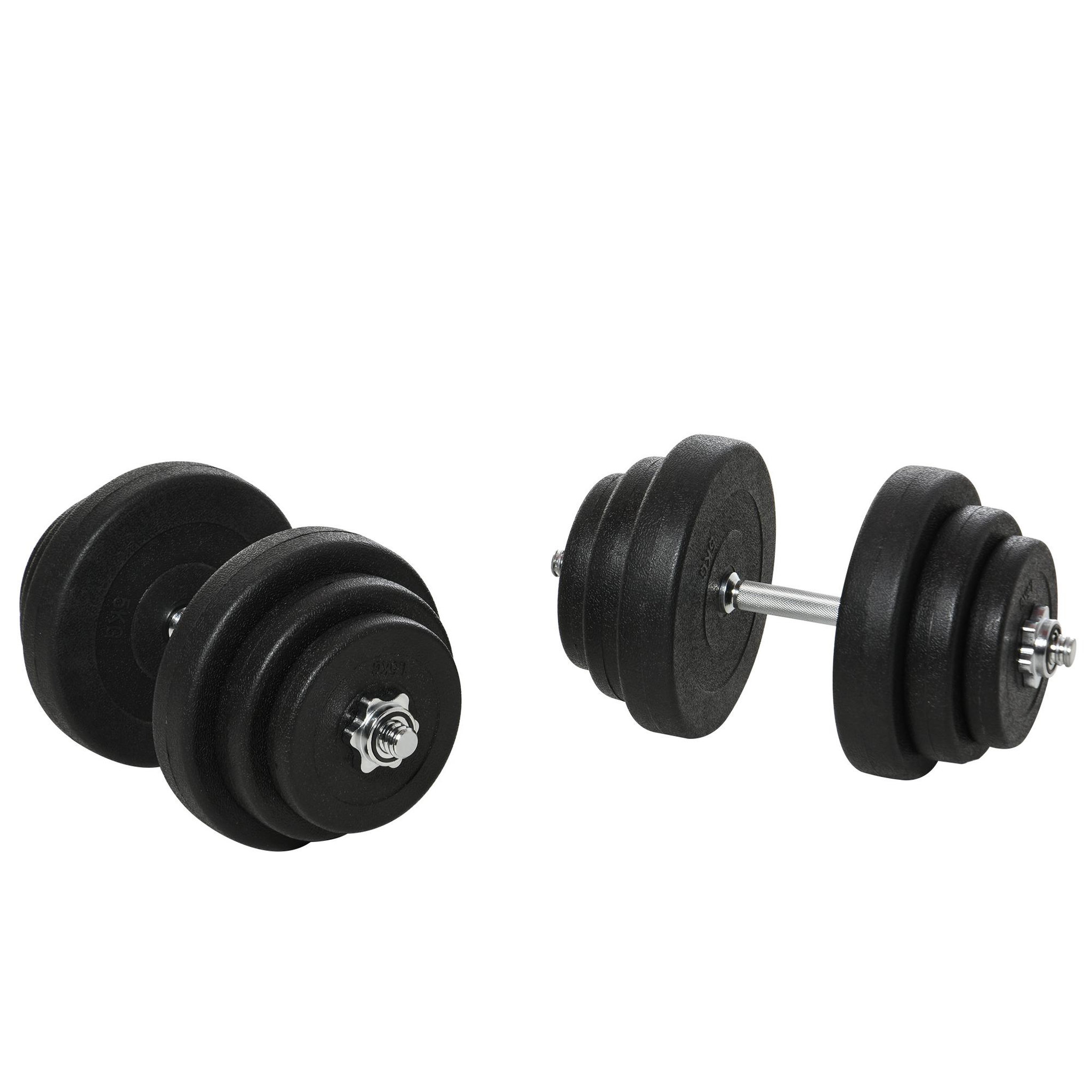 Voir la diapositive 1 : HOMCOM Ensemble d'haltères courtes total 36 Kg - barres incluses - entraînement musculaire & haltérophilie - acier HDPE noir