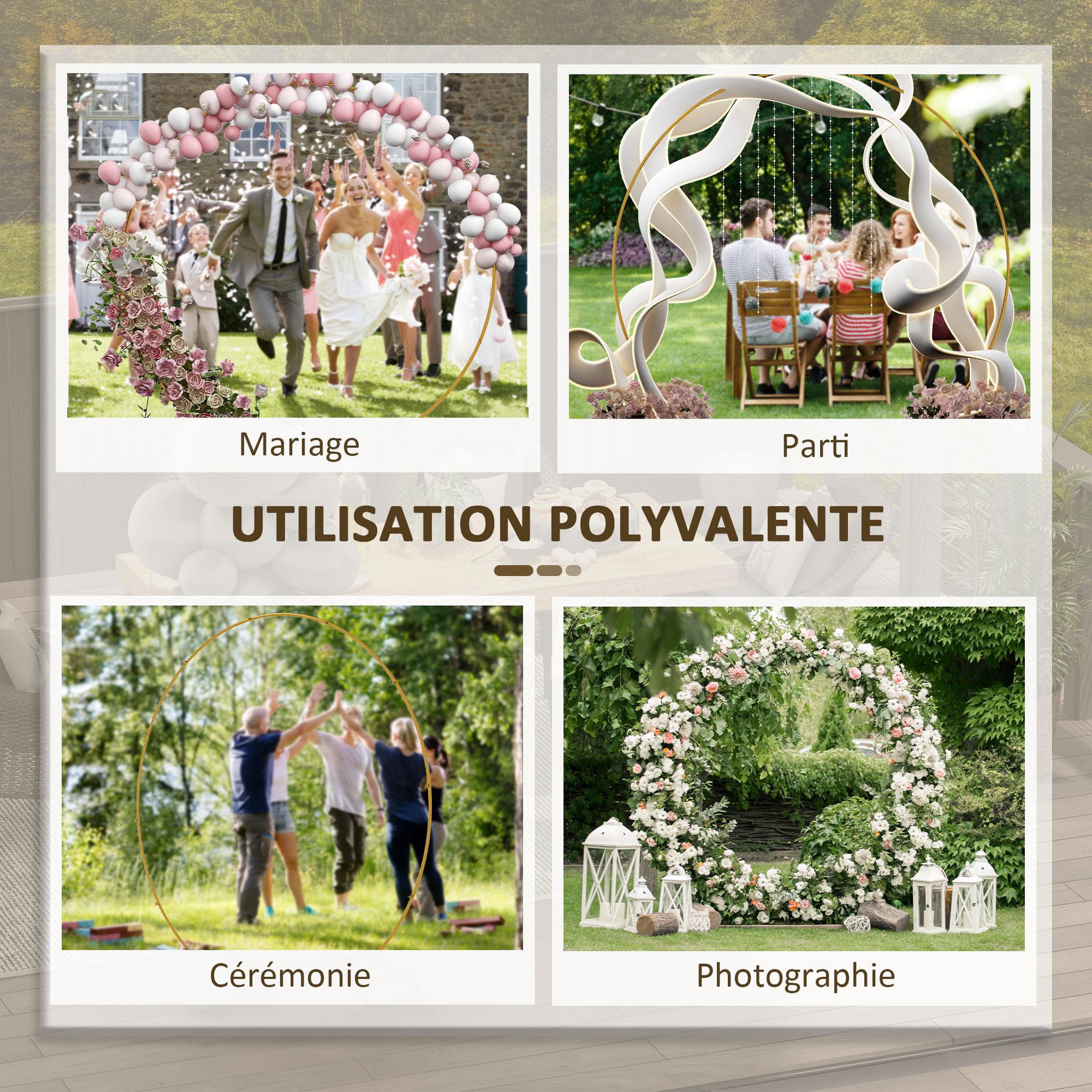 Voir la diapositive 6 : OUTSUNNY Arche décorative - arche de mariage - arche de ballon - dim. 222L x 60l x 224H cm - acier doré