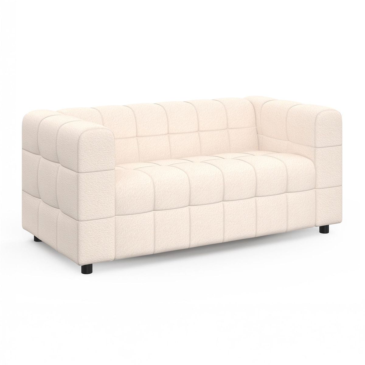 ID MARKET Canapé droit 2 places capitonné AMANCE en tissu bouclette blanc