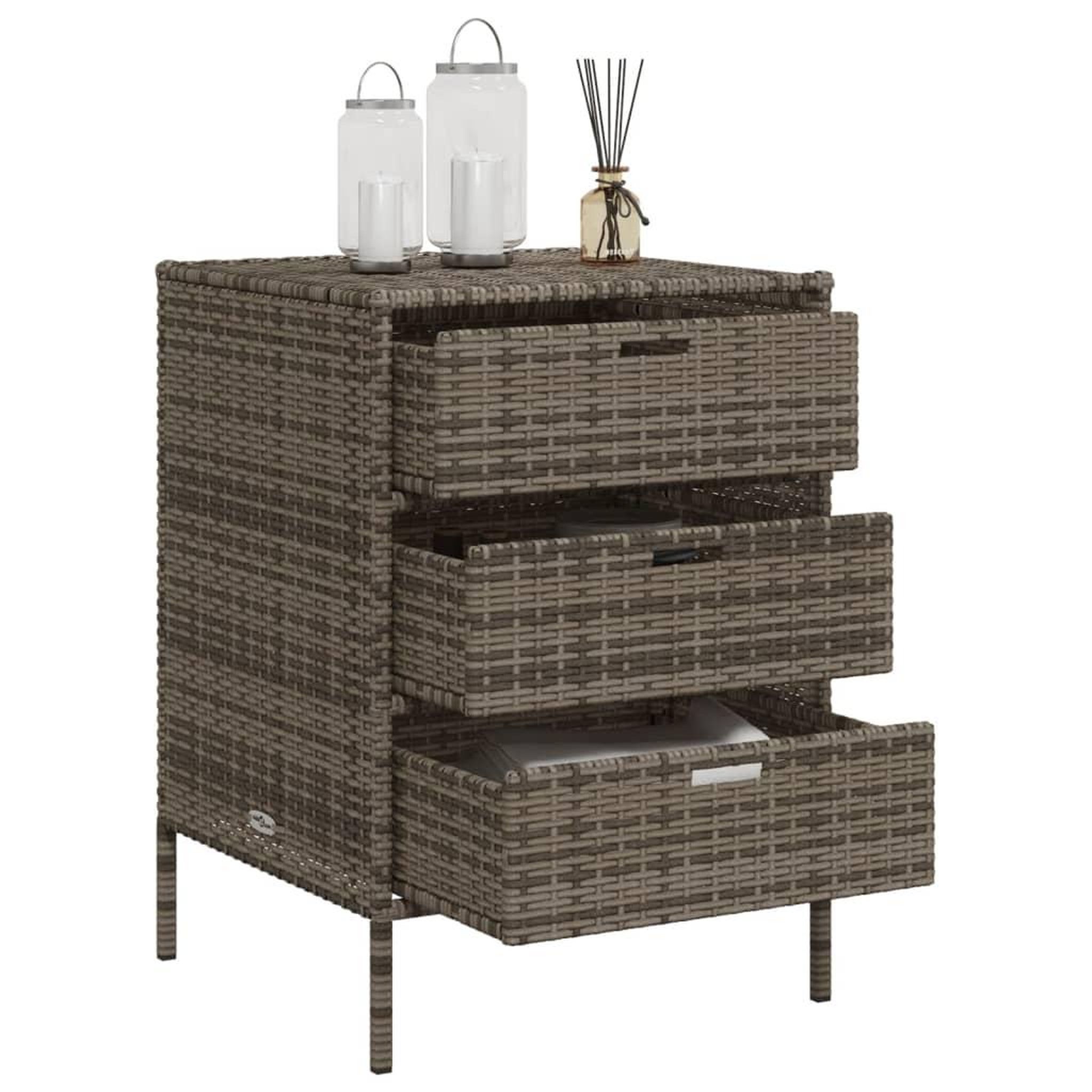 Voir la diapositive 5 : VIDAXL Armoire de rangement de jardin et 3 tiroirs gris resine tressee