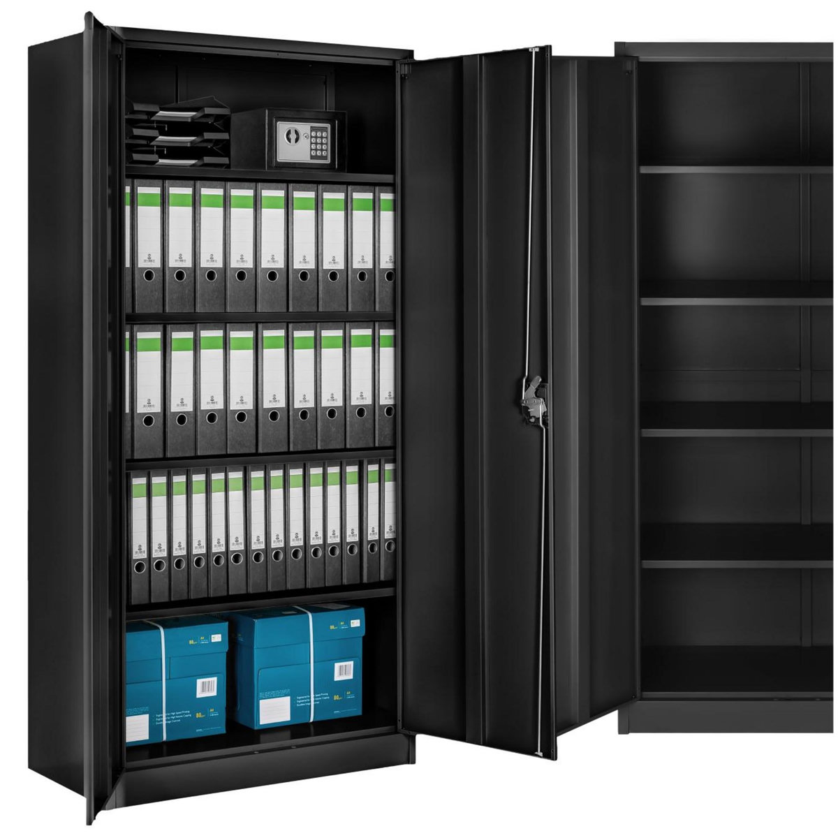 tectake Armoire de classement en métal en Acier lâqué époxy noir