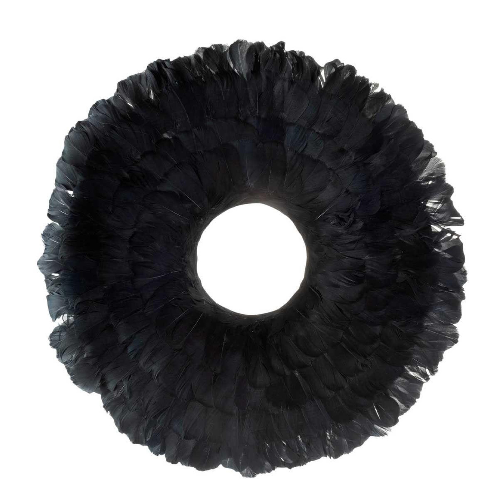 Voir la diapositive 2 : J-LINE Couronne déco  plumes  52cm noir