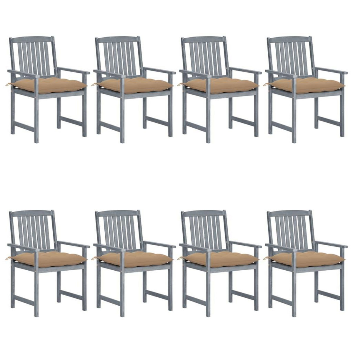 VIDAXL Chaises de jardin et coussins lot de 8 Bois acacia solide Gris