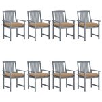 VIDAXL Chaises de jardin et coussins lot de 8 Bois acacia solide Gris