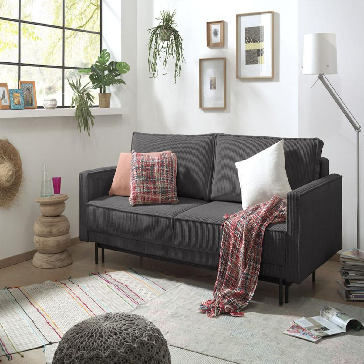 LISA DESIGN Charlie - canapé 3 places convertible avec coffre - en velours côtelé