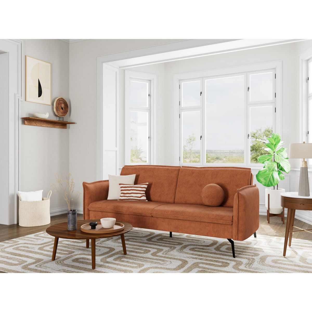 BEST MOBILIER Lexie - canapé convertible clic-clac 2 places en velours côtelé