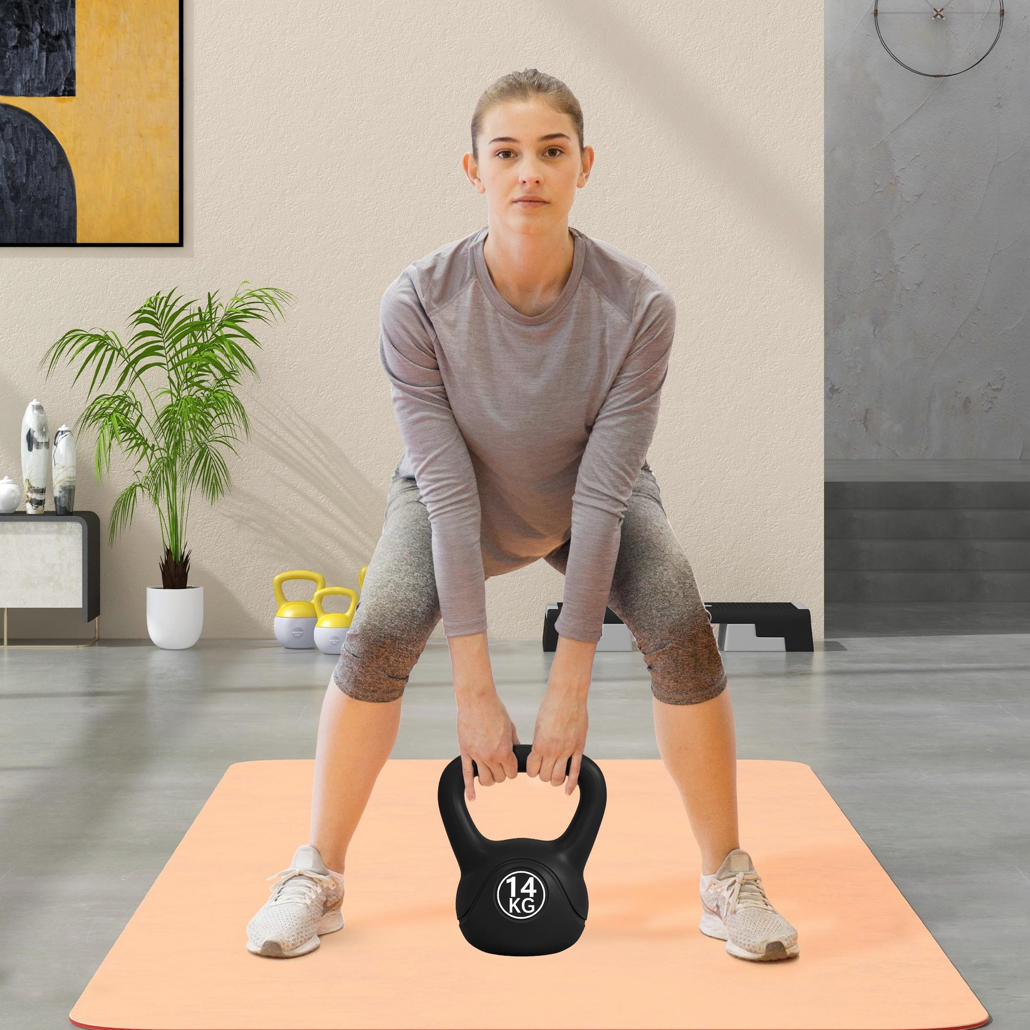 Voir la diapositive 2 : HOMCOM Kettlebell 14 kg - haltère boule - poignée ergonomique - pvc noir