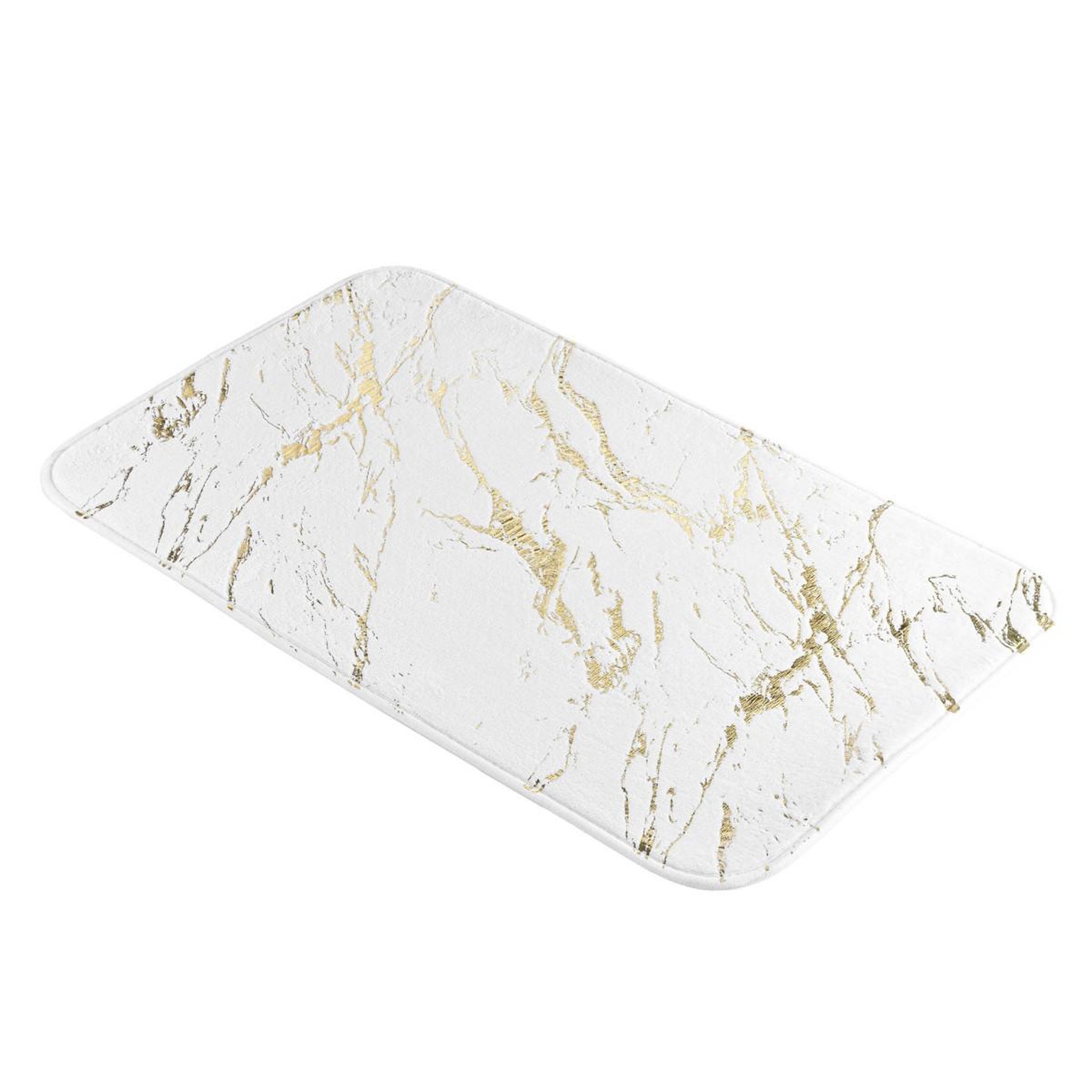Voir la diapositive 2 : Douceur d'Intérieur Tapis de bain imprimé  aquamarbre  45x75cm blanc & or