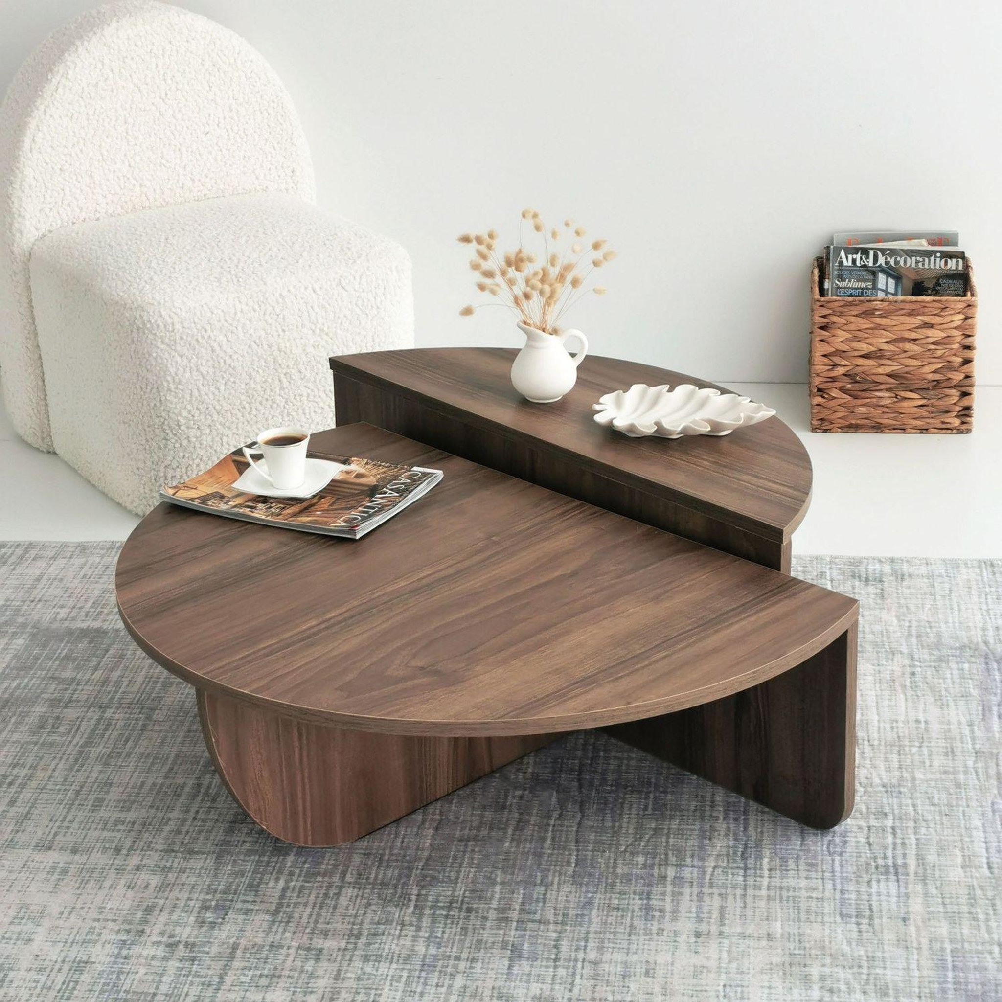 Voir la diapositive 6 : TOILINUX Table basse 2 demis-cercles en panneaux de particules diam.90cm