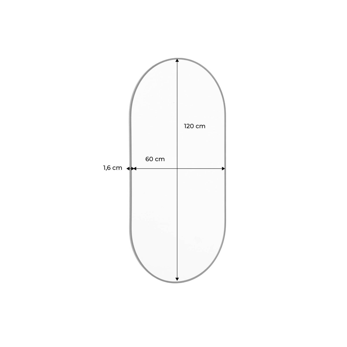 SWEEEK Miroir ovale aluminium 60 x 120 x 1.6 cm noir - Ashley