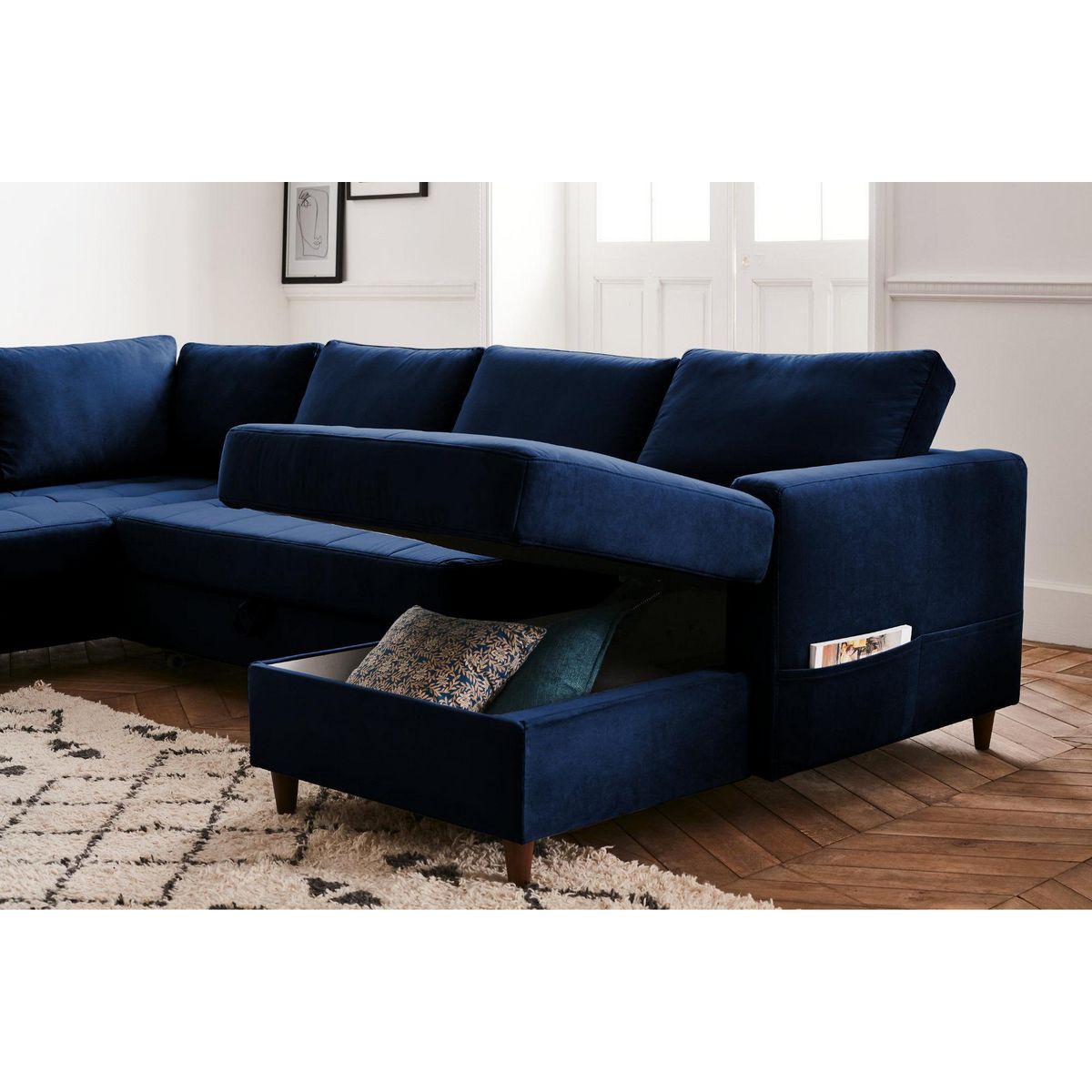 LISA DESIGN Anna - canapé panoramique d'angle gauche - 7 places - convertible avec coffre - en velours