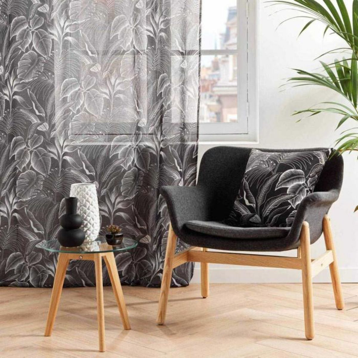 Paris Prix Rideau Voilage à Œillets Imprimé  Cabana  140x240cm Noir