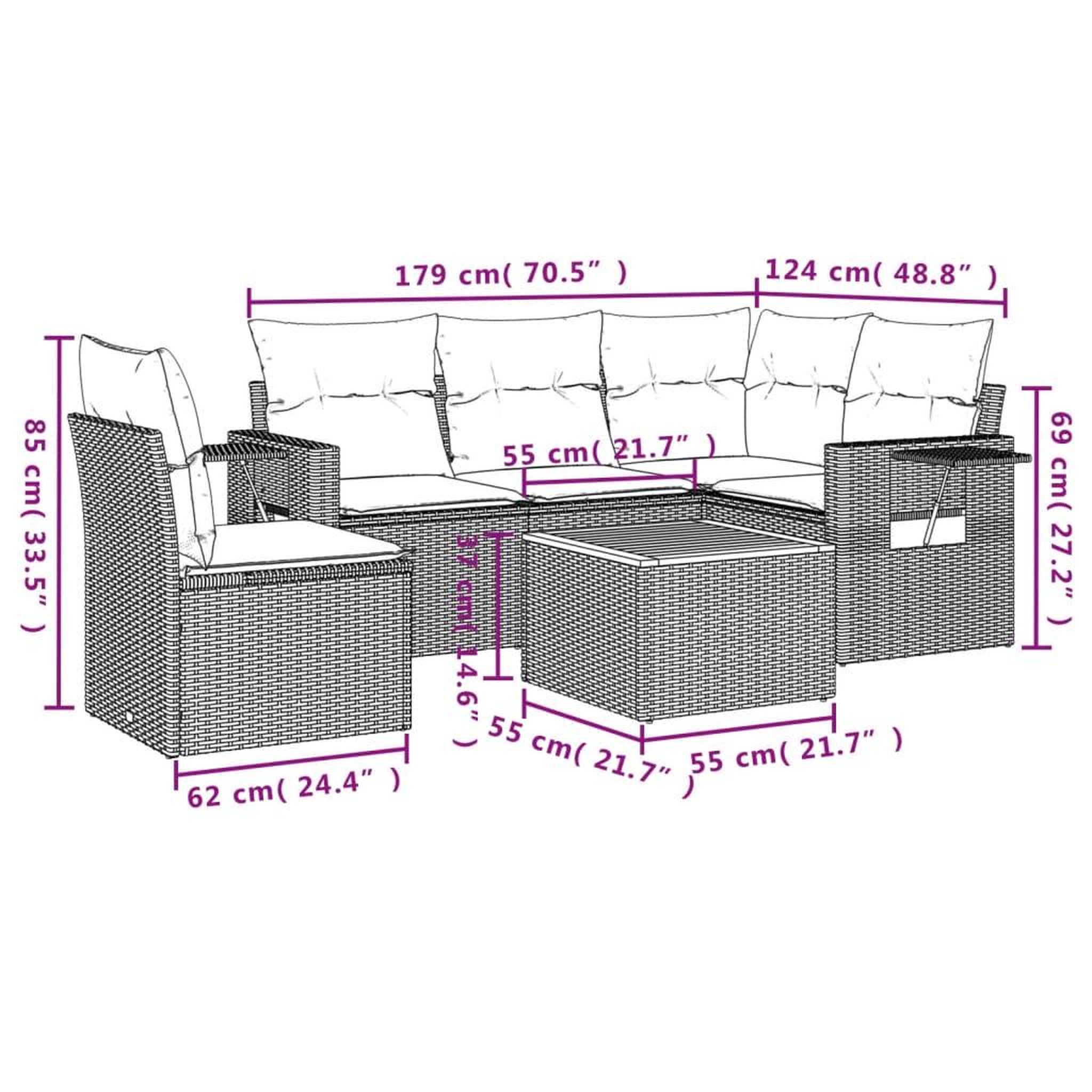 Voir la diapositive 3 : VIDAXL Salon de jardin avec coussins 6pcs melange beige resine tressee