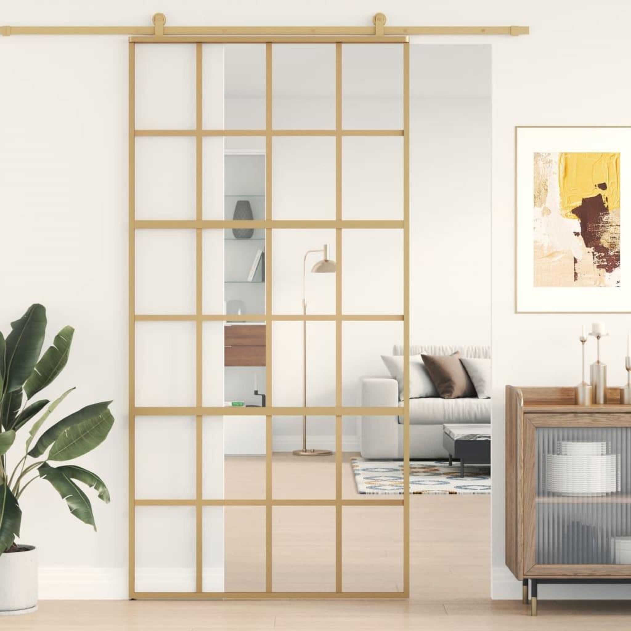 VIDAXL Porte coulissante dore 102,5x205cm verre ESG clair et aluminium
