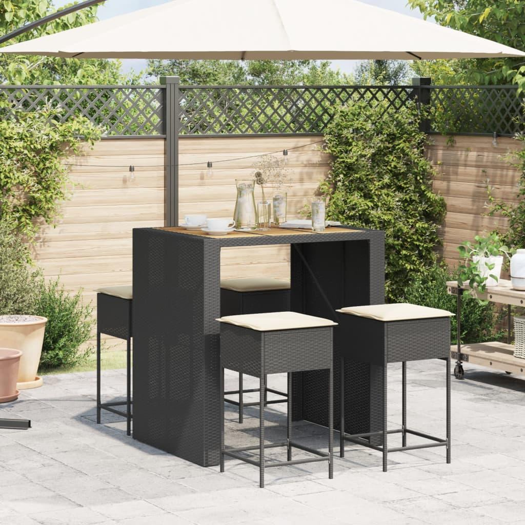 Voir la diapositive 3 : VIDAXL Ensemble de bar de jardin 5 pcs avec coussins noir poly rotin