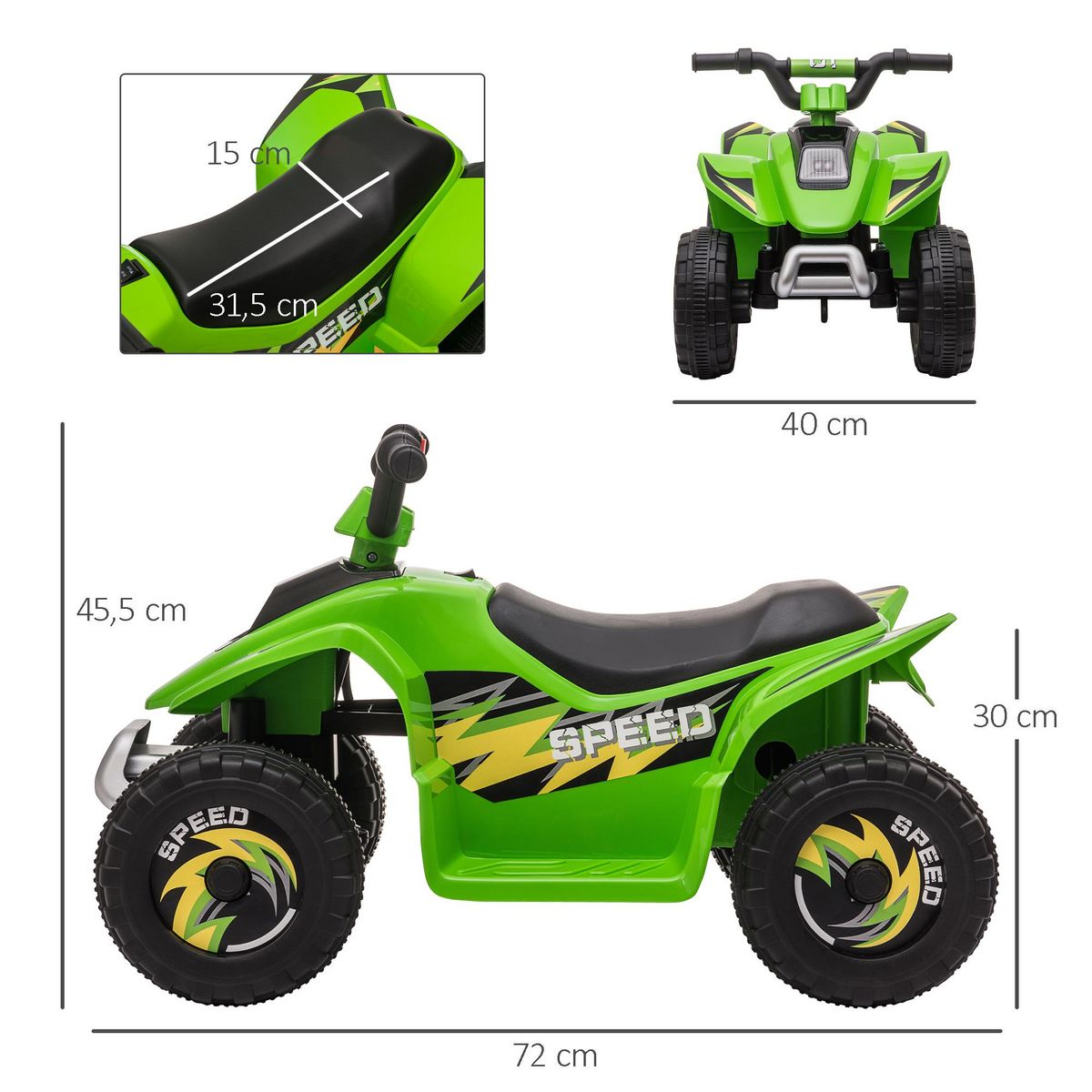 HOMCOM Quad électrique enfant - voiture électrique enfant - marche AV, AR - 6 V, V. max. 4,6 Km/h - vert