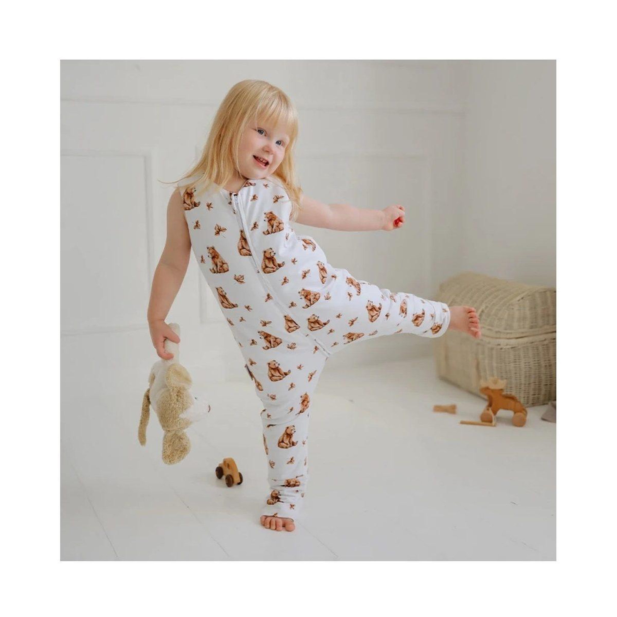 Voir la diapositive 2 : WALDIN Gigoteuse à jambes en coton 2,5 TOG - taille M (3-4 ans) - motif oursons, blanc