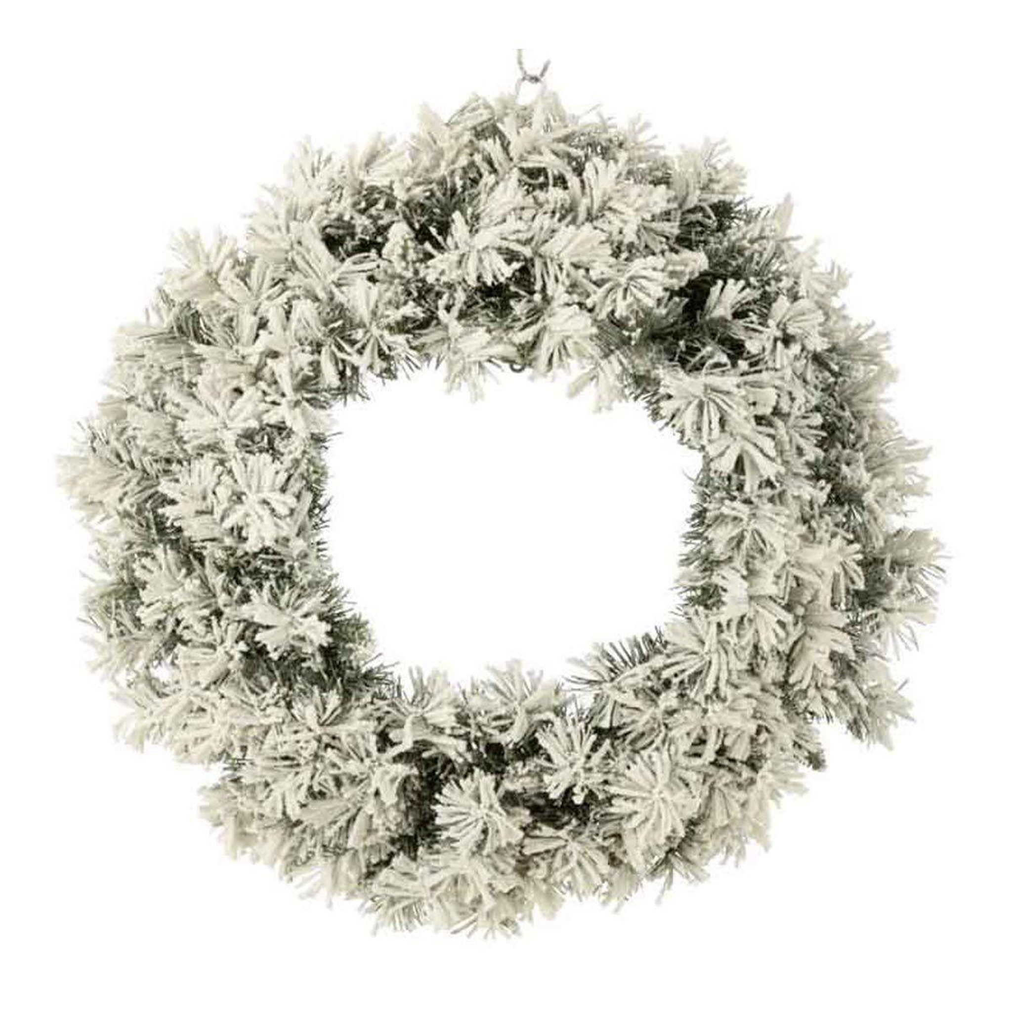J-LINE Couronne de noël led  enneigée  63cm vert & blanc