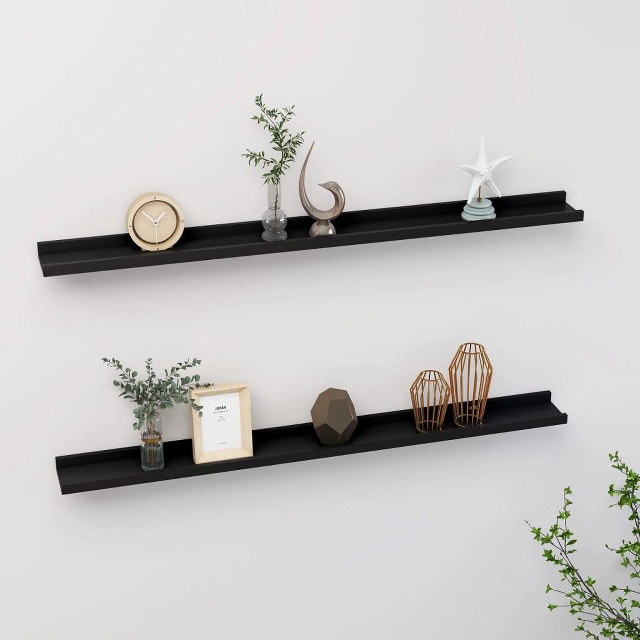 Voir la diapositive 1 : VIDAXL Etageres murales 2 pcs Noir 100x9x3 cm