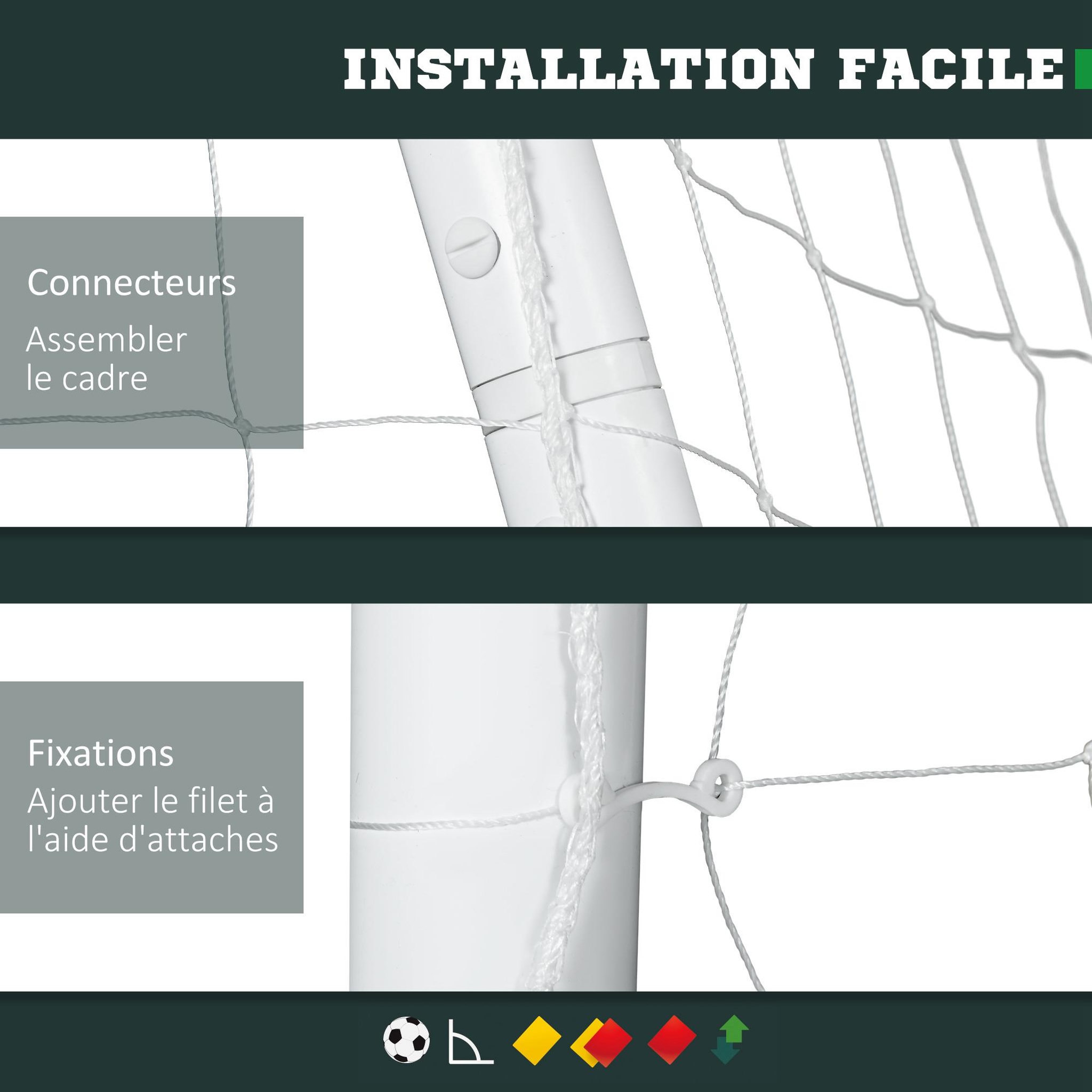 Voir la diapositive 4 : HOMCOM But de football cage de foot but futsal - dim. 3l x 1,2l x 2h m - pvc blanc