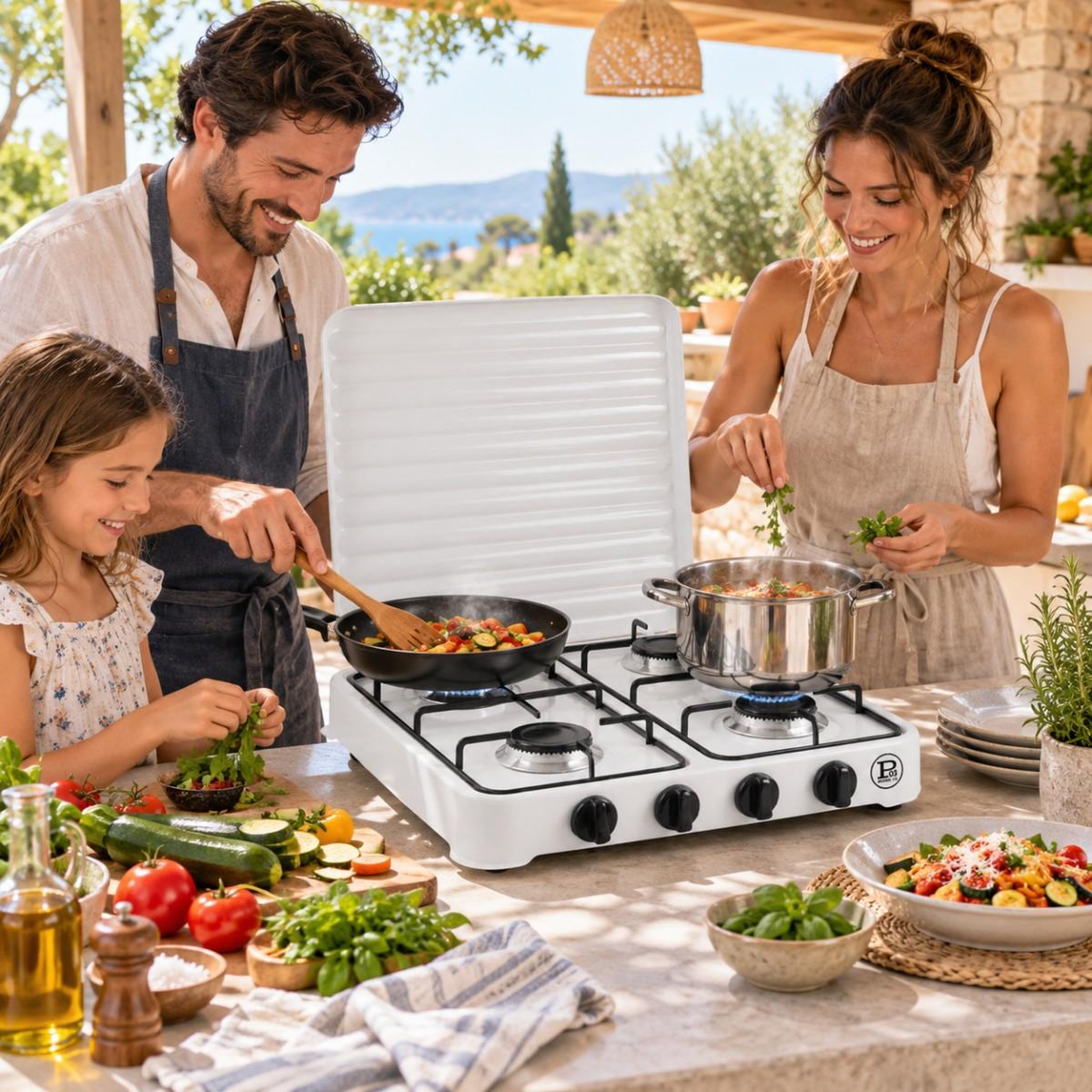 Voir la diapositive 3 : INTEC Plaque de cuisson gaz 4 feux 8000W Réchaud à gaz portable Blanc Gaz Butane ou Propane Bruleurs grille Acier amovibles INTEC