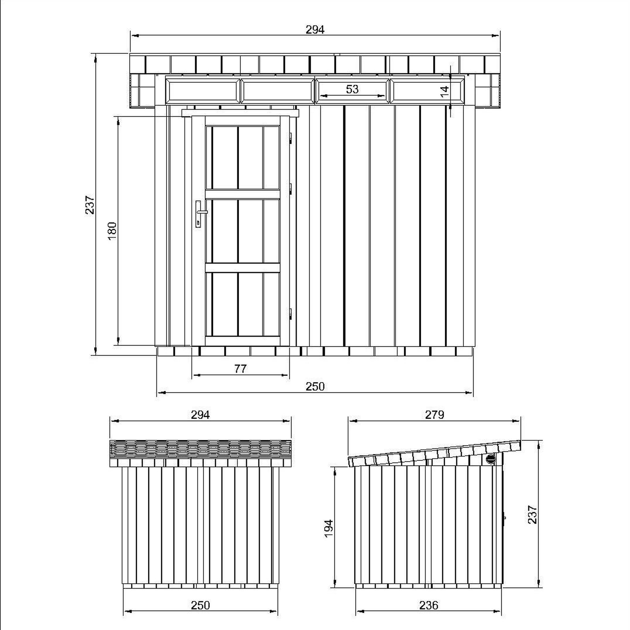 Voir la diapositive 3 : TIMBELA Abri de Jardin Qualité Premium 6m² L294xL279xH237cm avec sol, bardeaux bitumineux M903