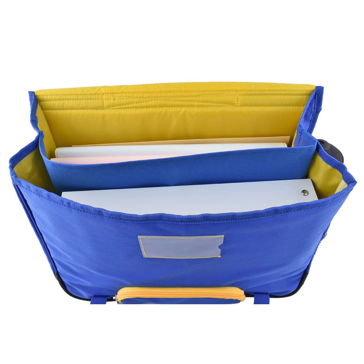AUCHAN Cartable 41 cm CM1/CM2 bleu et jaune forme moderne