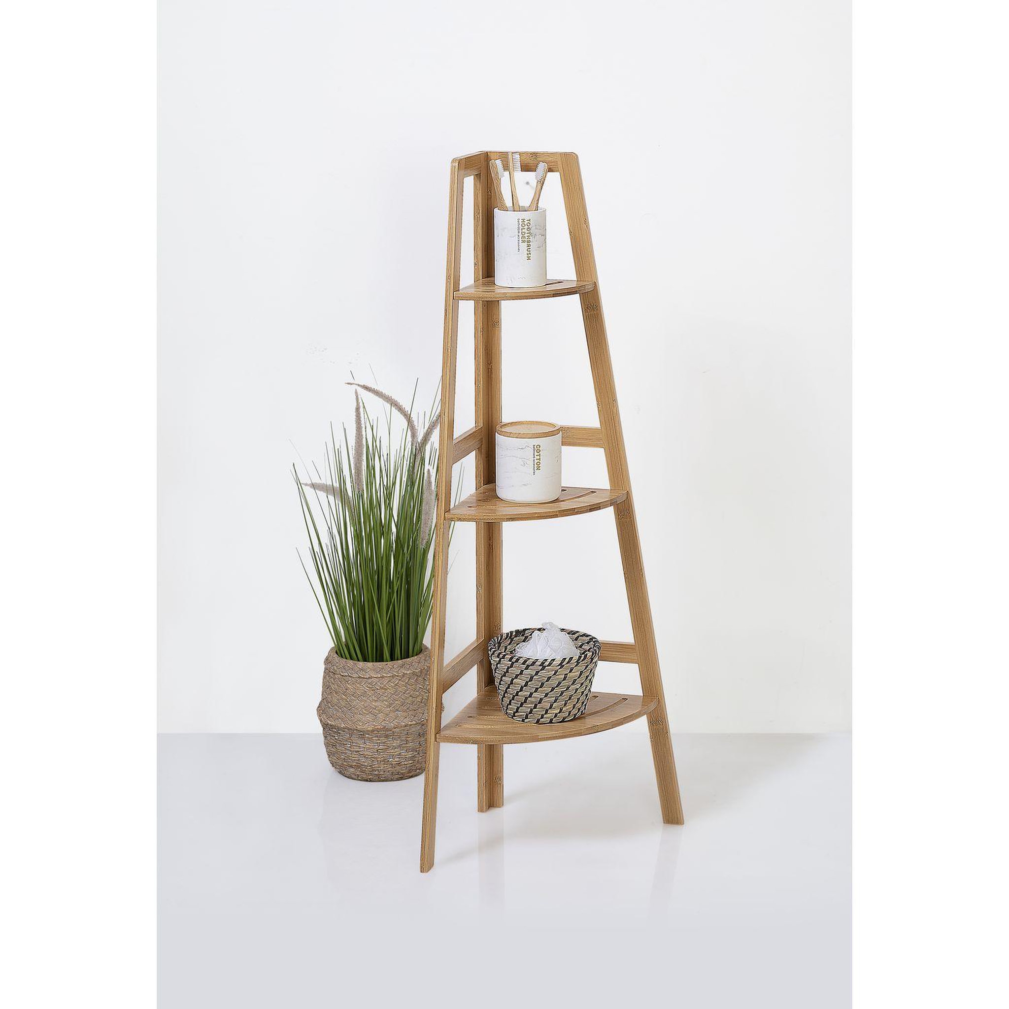 Voir la diapositive 3 : FIVE Etagère d'angle 3 niveaux en bambou - hauteur 103 cm