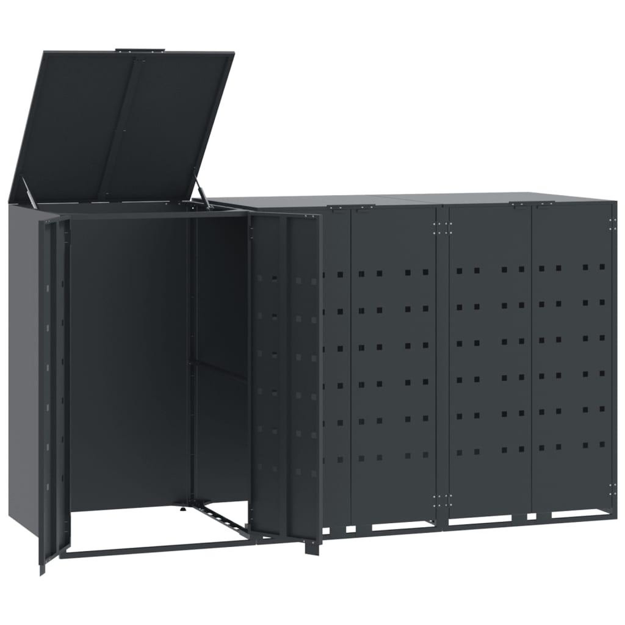 Voir la diapositive 2 : VIDAXL Rangement a roulettes pour poubelles pour 3 bacs anthracite