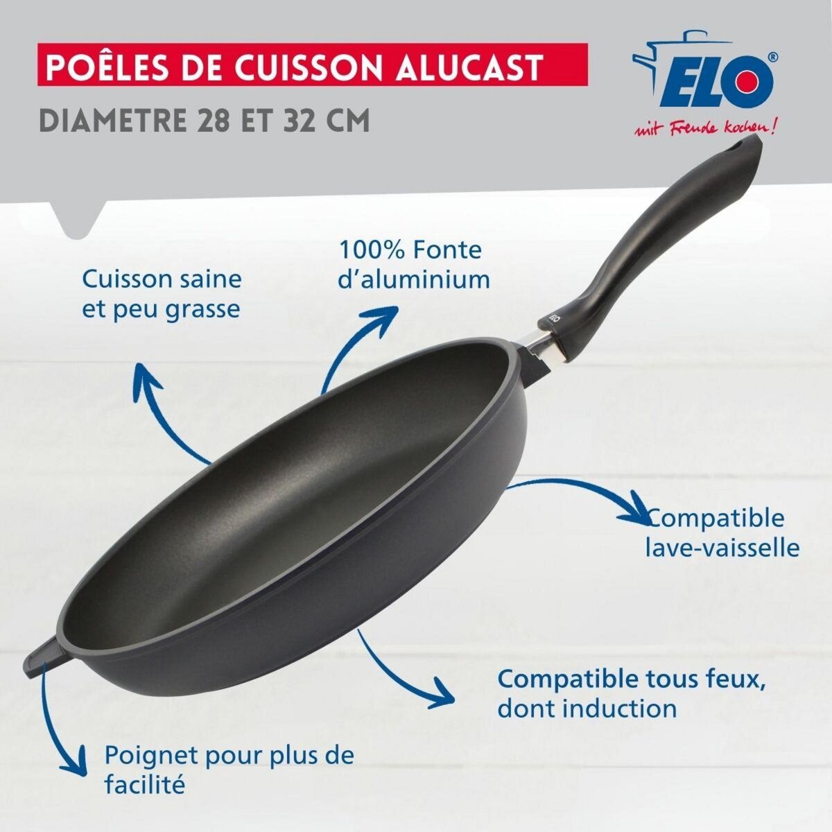 ELO Lot de 2 poêles 28 cm et 32 cm sans PFAS Elo Alucast