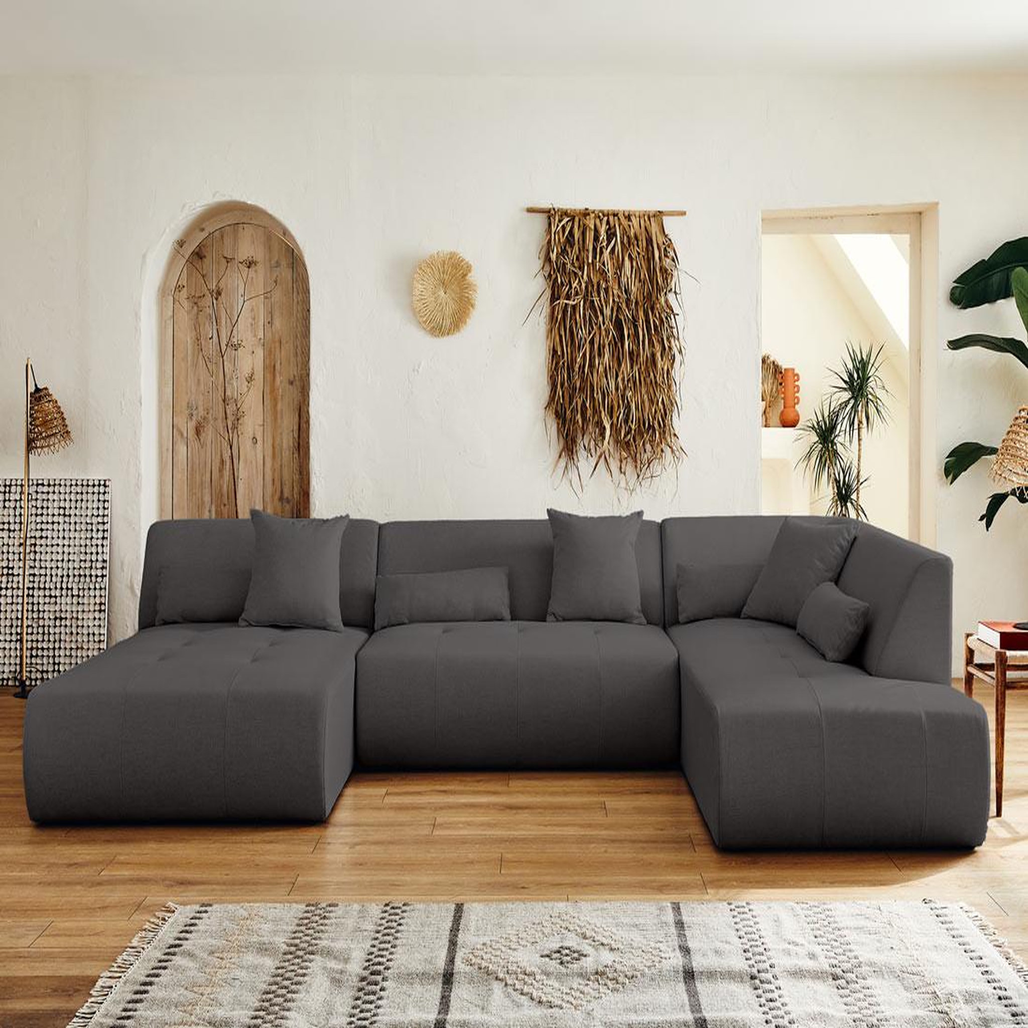 Voir la diapositive 5 : BEST MOBILIER Onyx - canapé modulable panoramique d'angle droit 7 places - en tissu