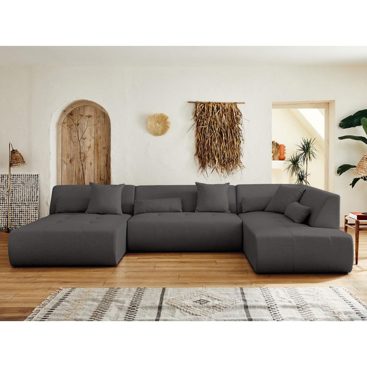 LISA DESIGN Onyx - canapé modulable panoramique d'angle droit 7 places - en tissu