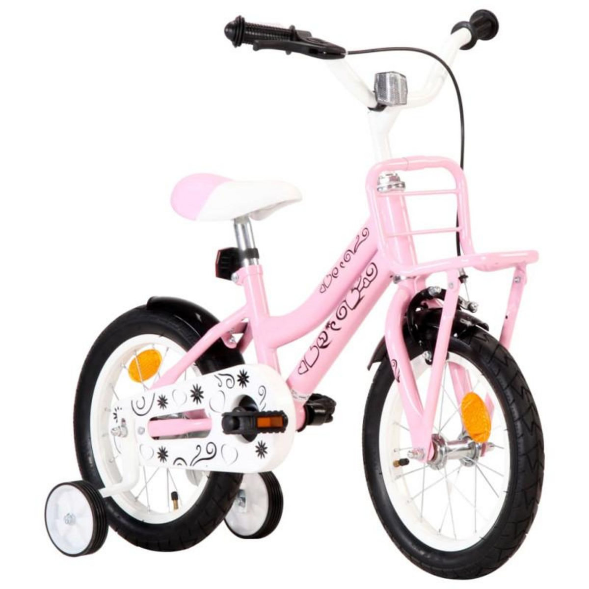 VIDAXL Vélo enfant avec porte bagages avant 14 pouces Blanc et rose