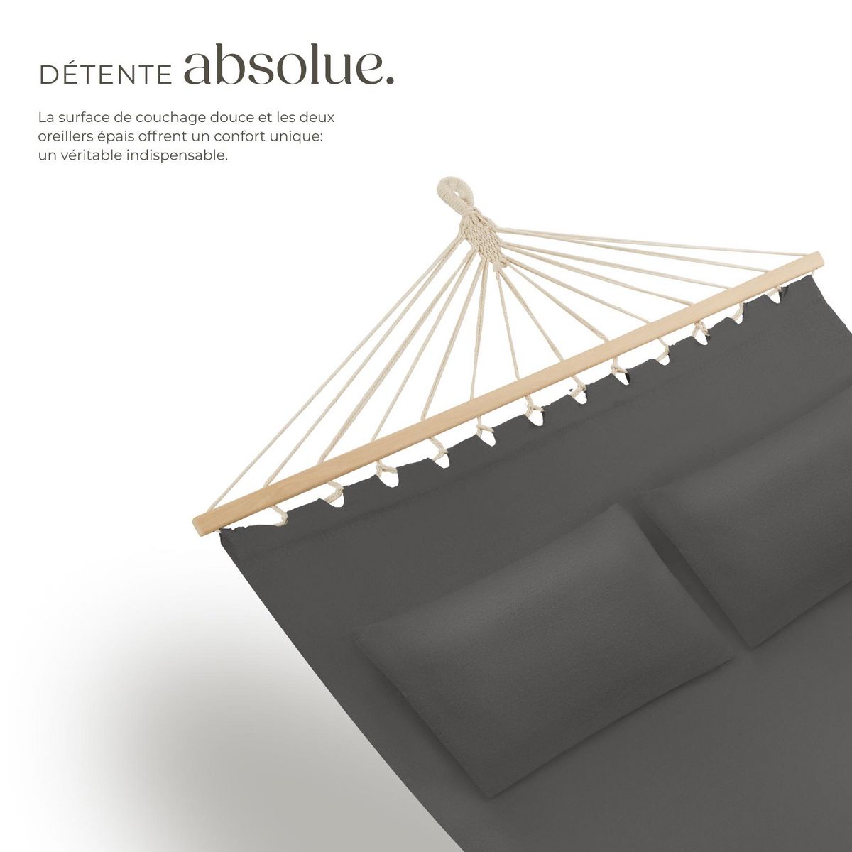 tectake Hamac avec barres d'expansion pour 2 personnes gris foncé