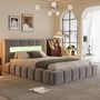 Voir la diapositive 4 : CONCEPT USINE Lit nuage coffre LED 160x200cm velours gris avec tête de lit et sommier OMAHA