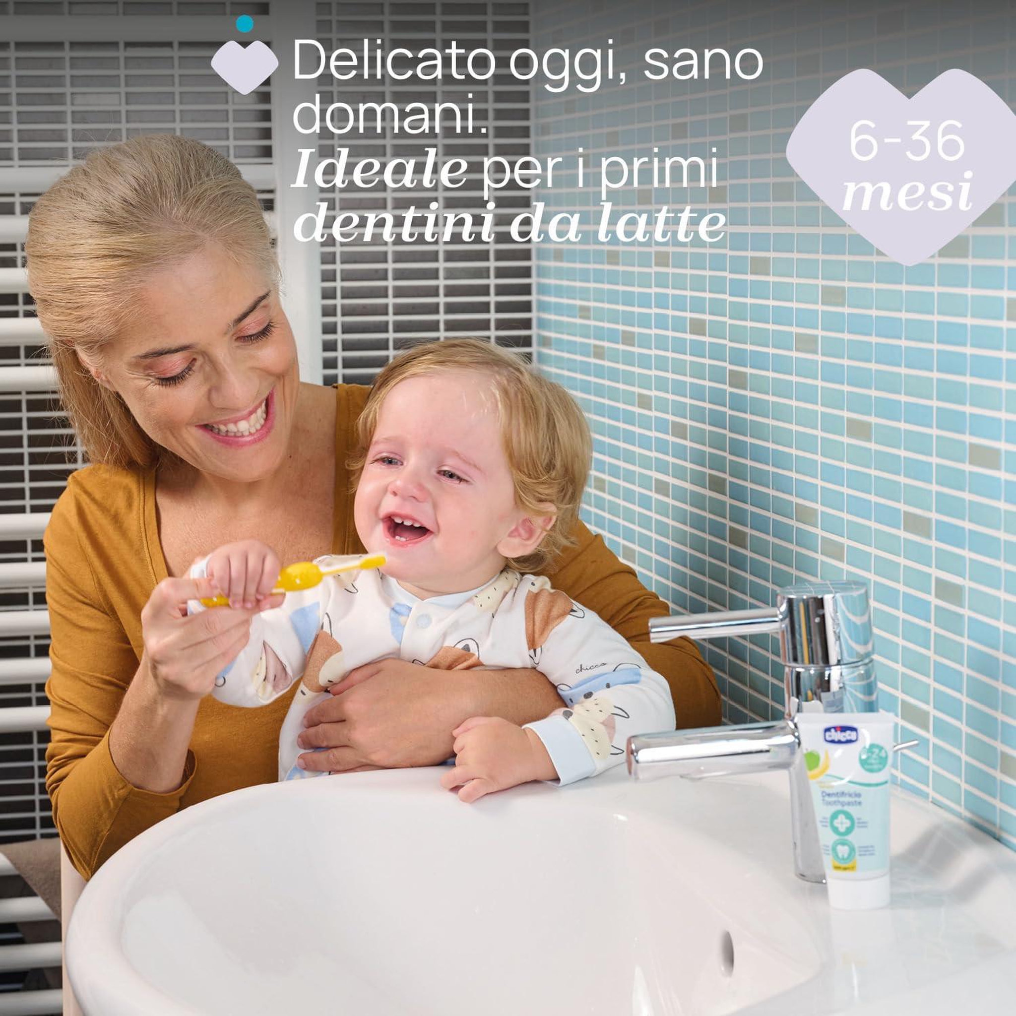 Voir la diapositive 2 : CHICCO Chicco kit de soins bucco-dentaires pour enfants 6-36 mois - brosse à dents et dentifrice goût pomme-banane avec étui, lilas