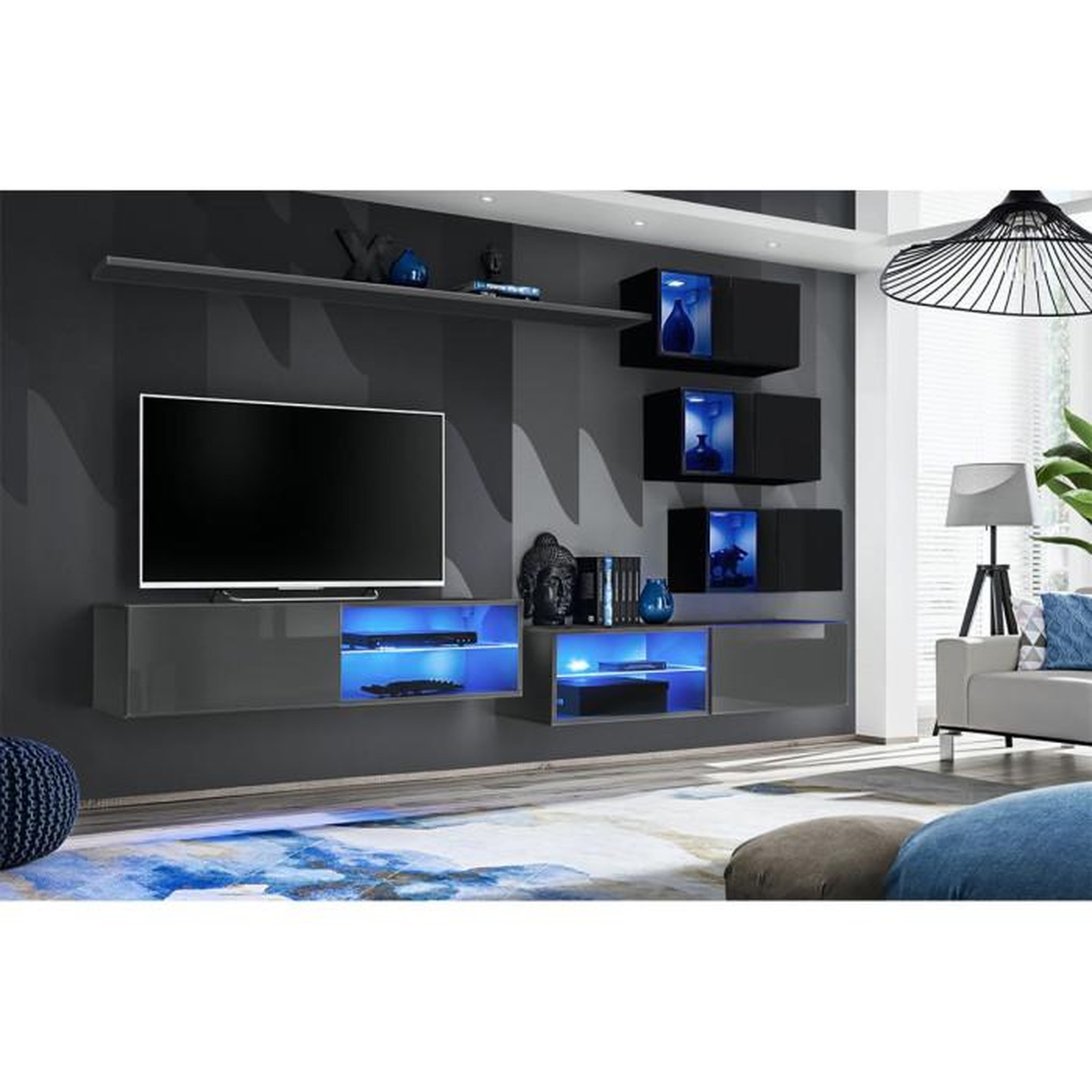 Voir la diapositive 2 : Paris Prix Ensemble Meuble TV  Switch XXIV  250cm Gris & Noir