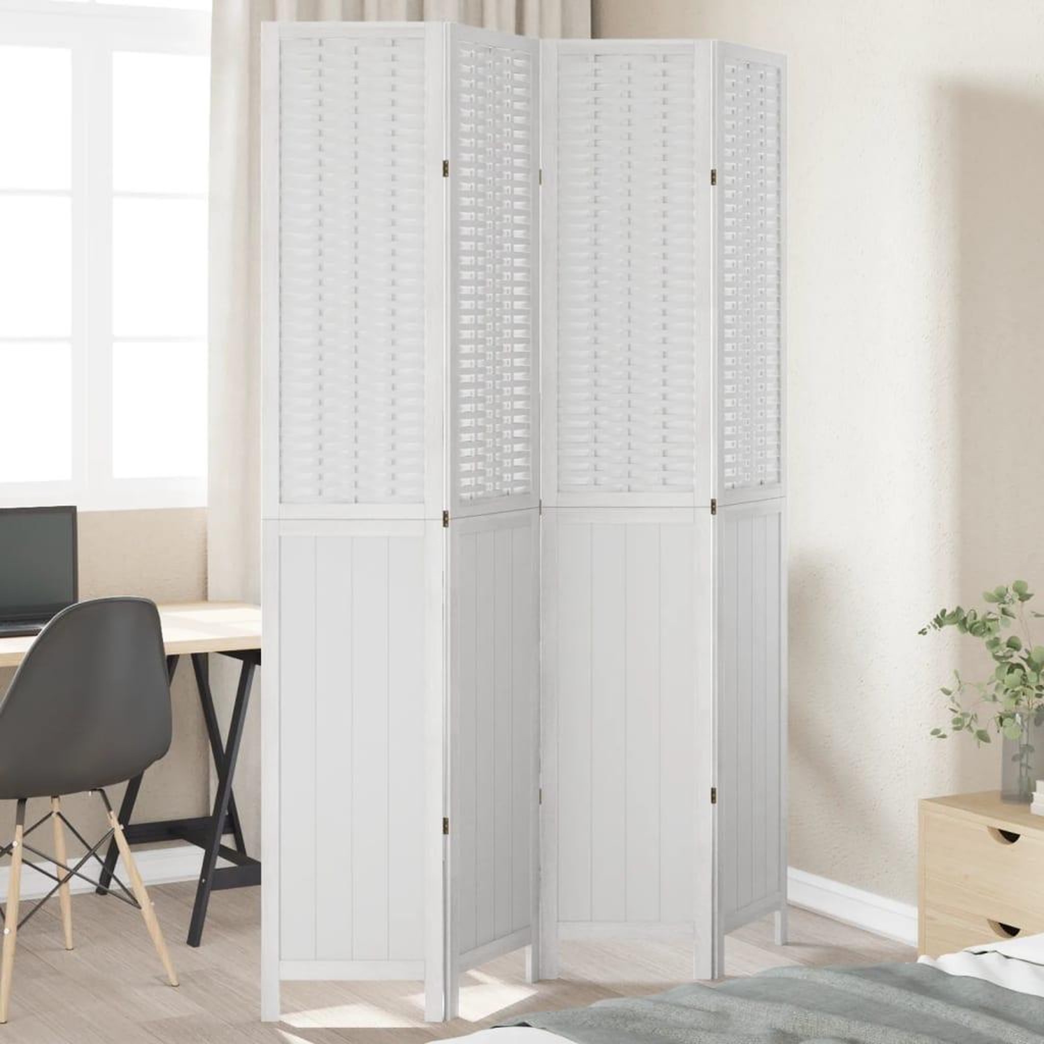 VIDAXL Cloison de separation 4 panneaux blanc bois de paulownia massif