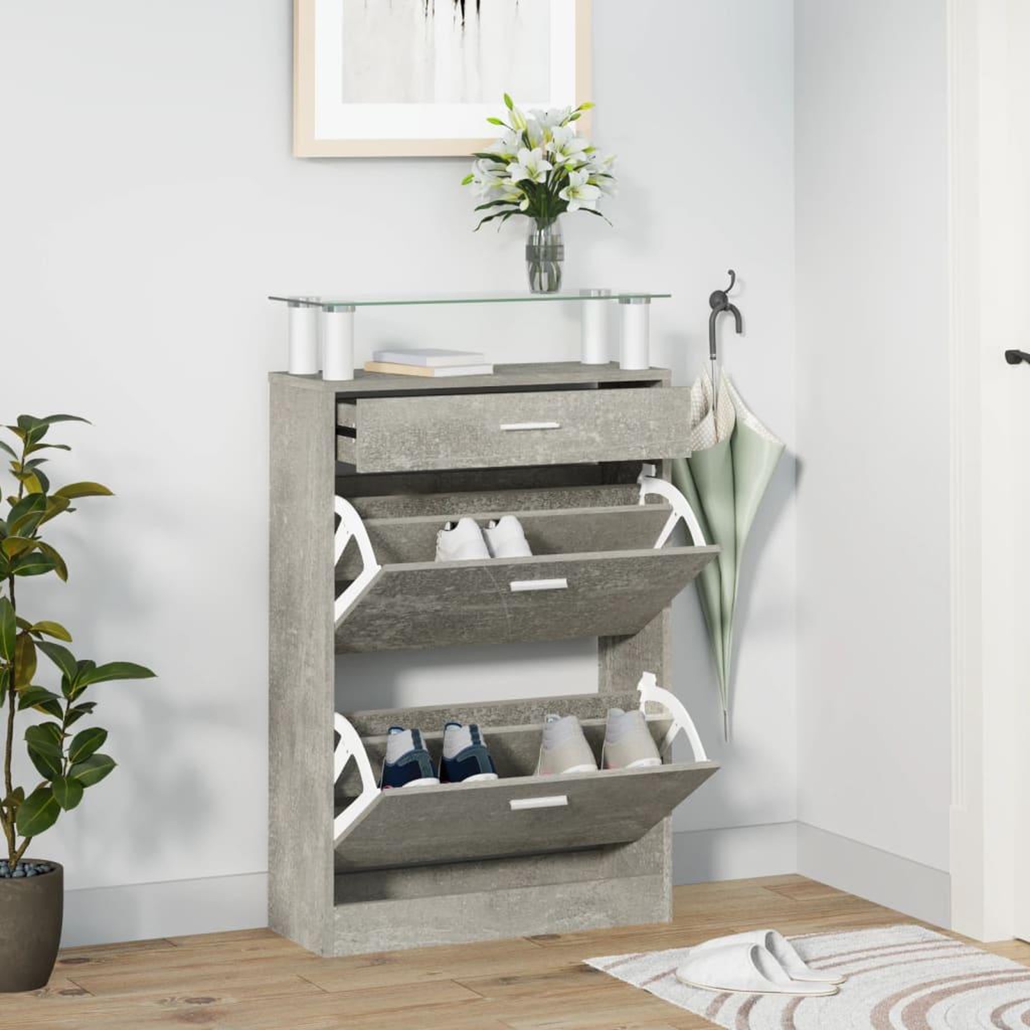 VIDAXL Armoire a chaussures Gris beton 63x24x104 cm Bois d'ingenierie