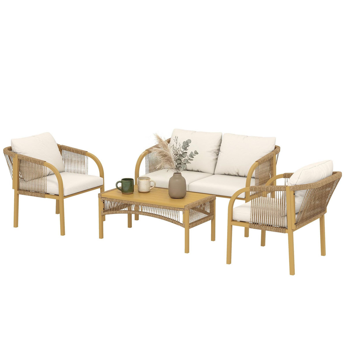 OUTSUNNY Salon de jardin colonial 4 places kaki beige