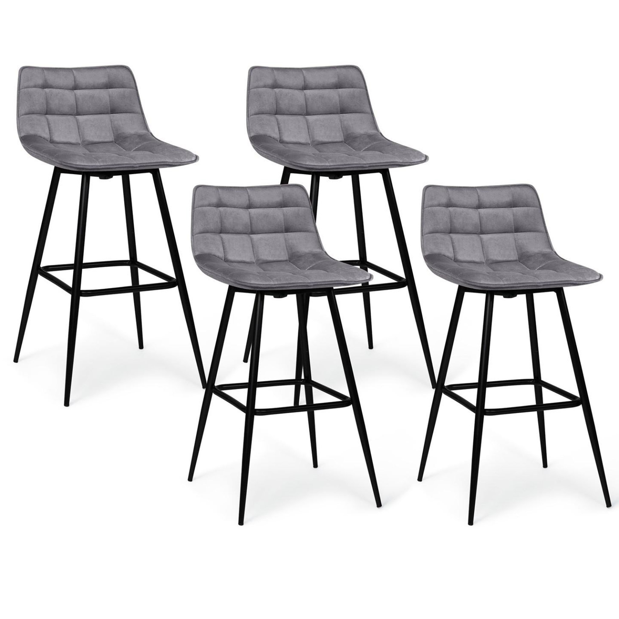 ID MARKET Lot de 4 tabourets de bar mady en velours gris clair