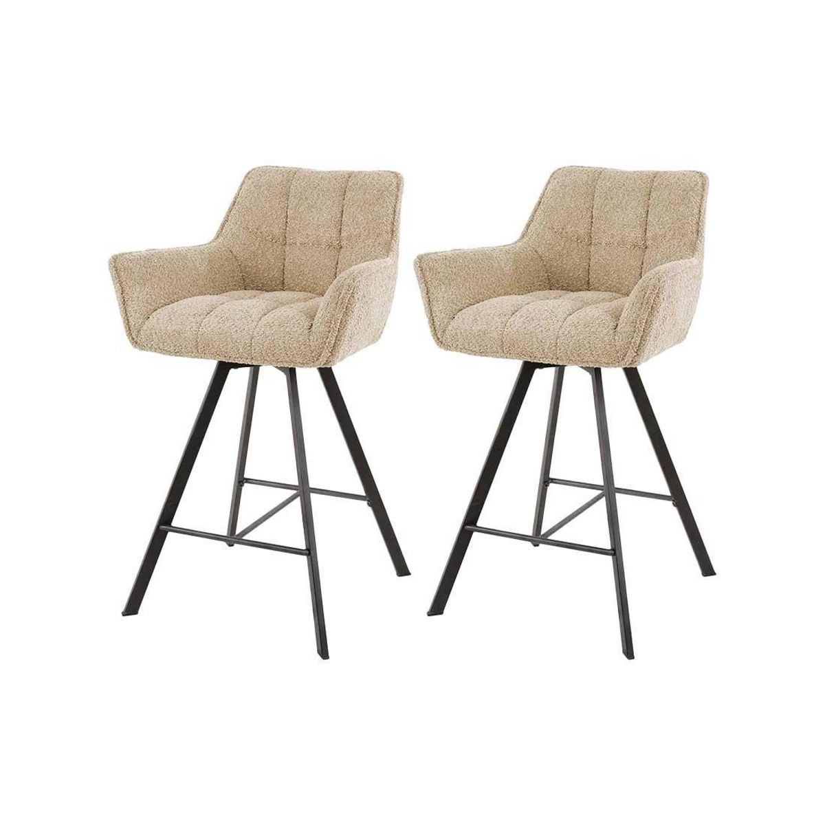 LISA DESIGN Hatti - lot de 2 tabourets de bar pivotants - en tissu bouclette sable
