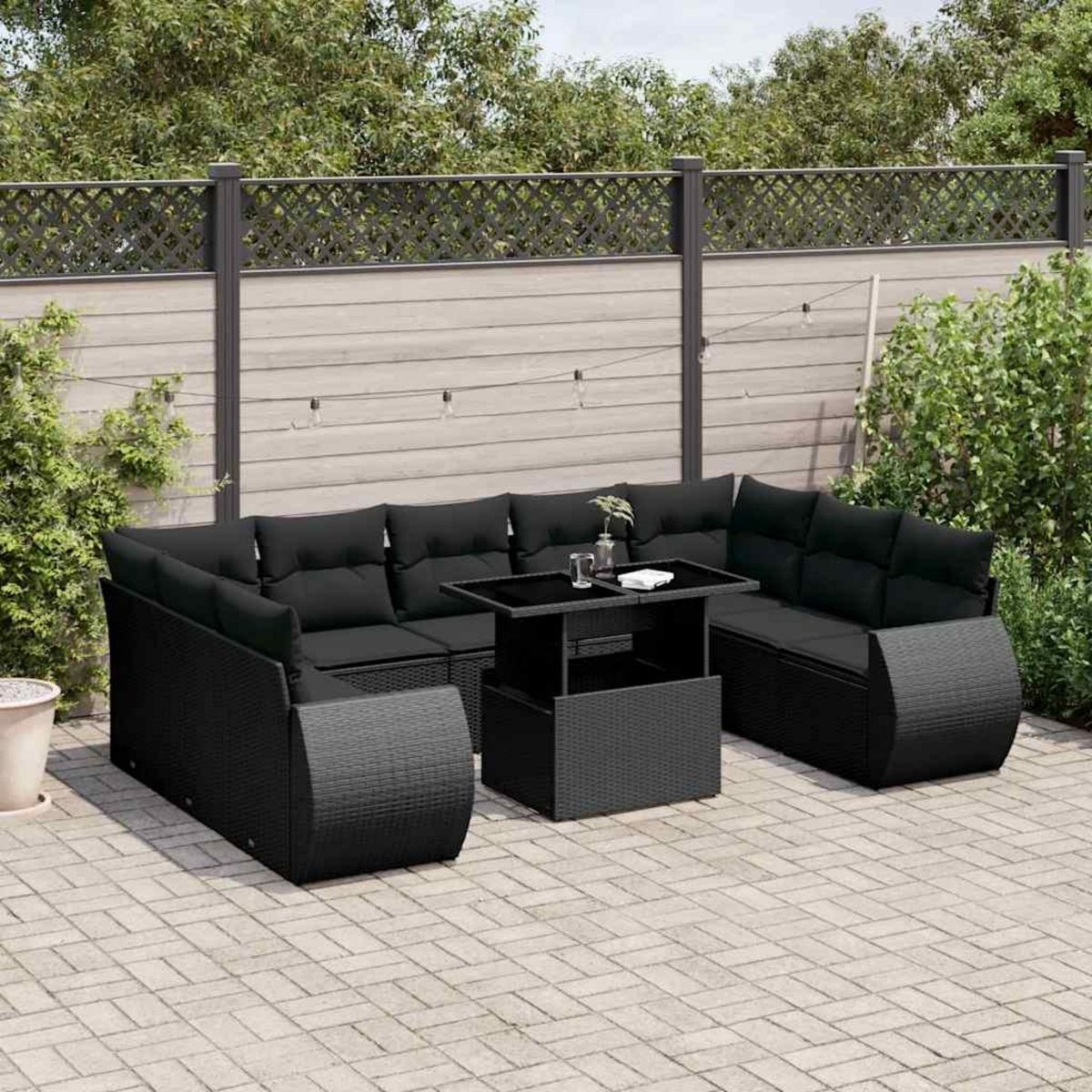 VIDAXL Salon de jardin 10 pcs avec coussins noir resine tressee