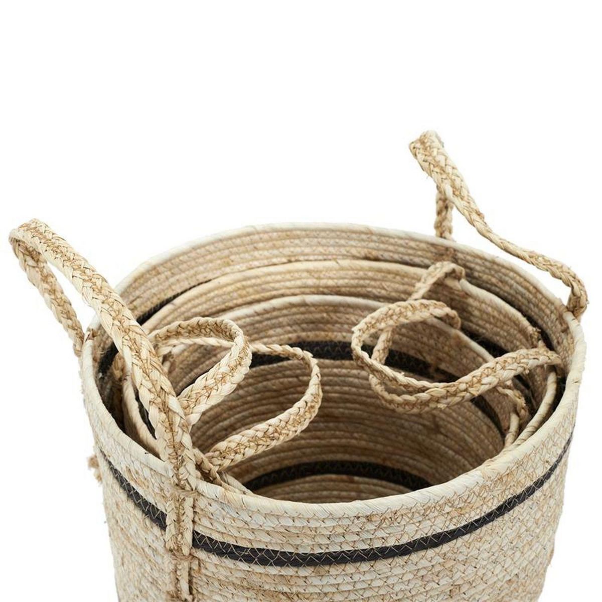 TOILINUX Lot de 3 Paniers en fibre de maïs - Beige et Noir