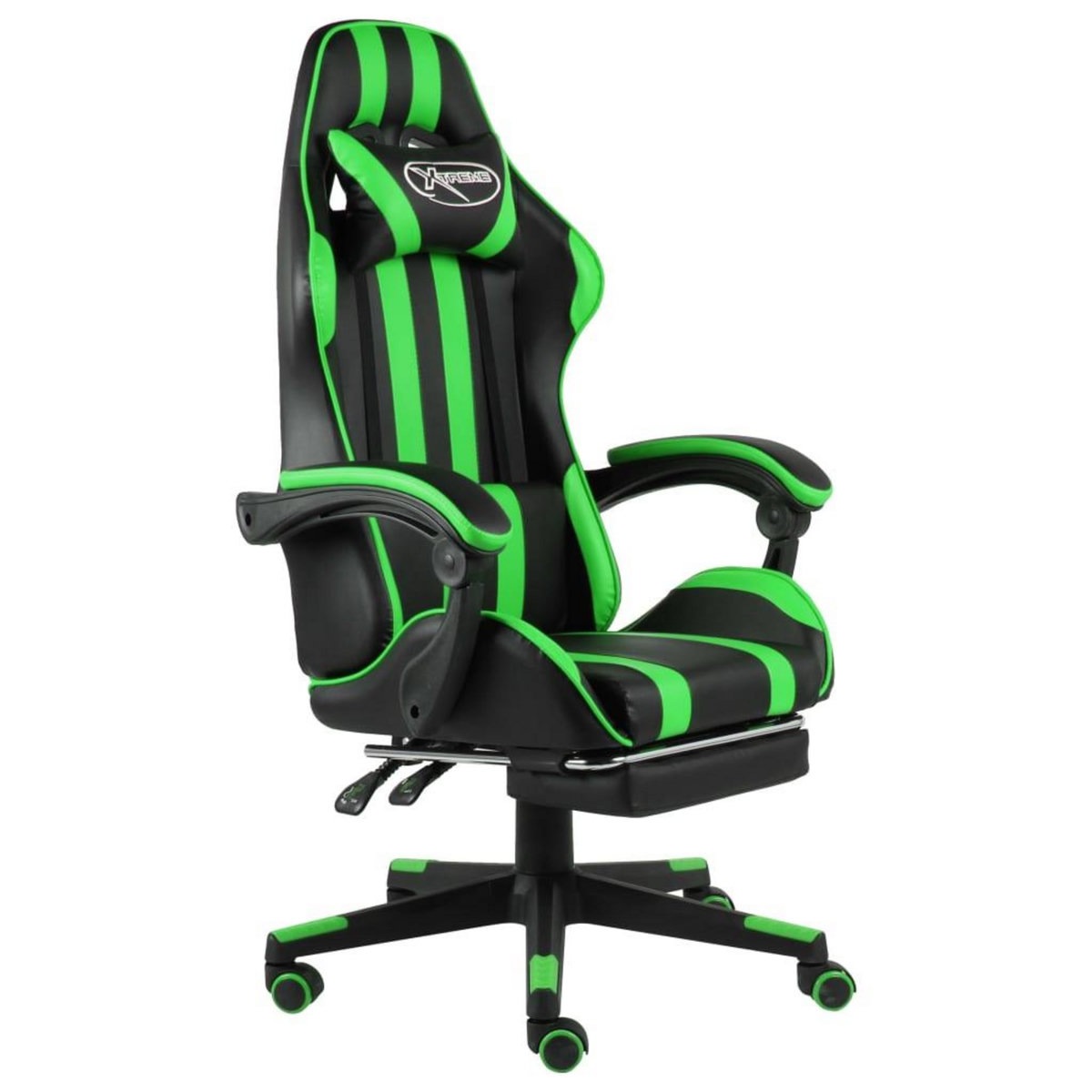 VIDAXL Fauteuil de jeux video avec repose-pied Noir et vert Similicuir