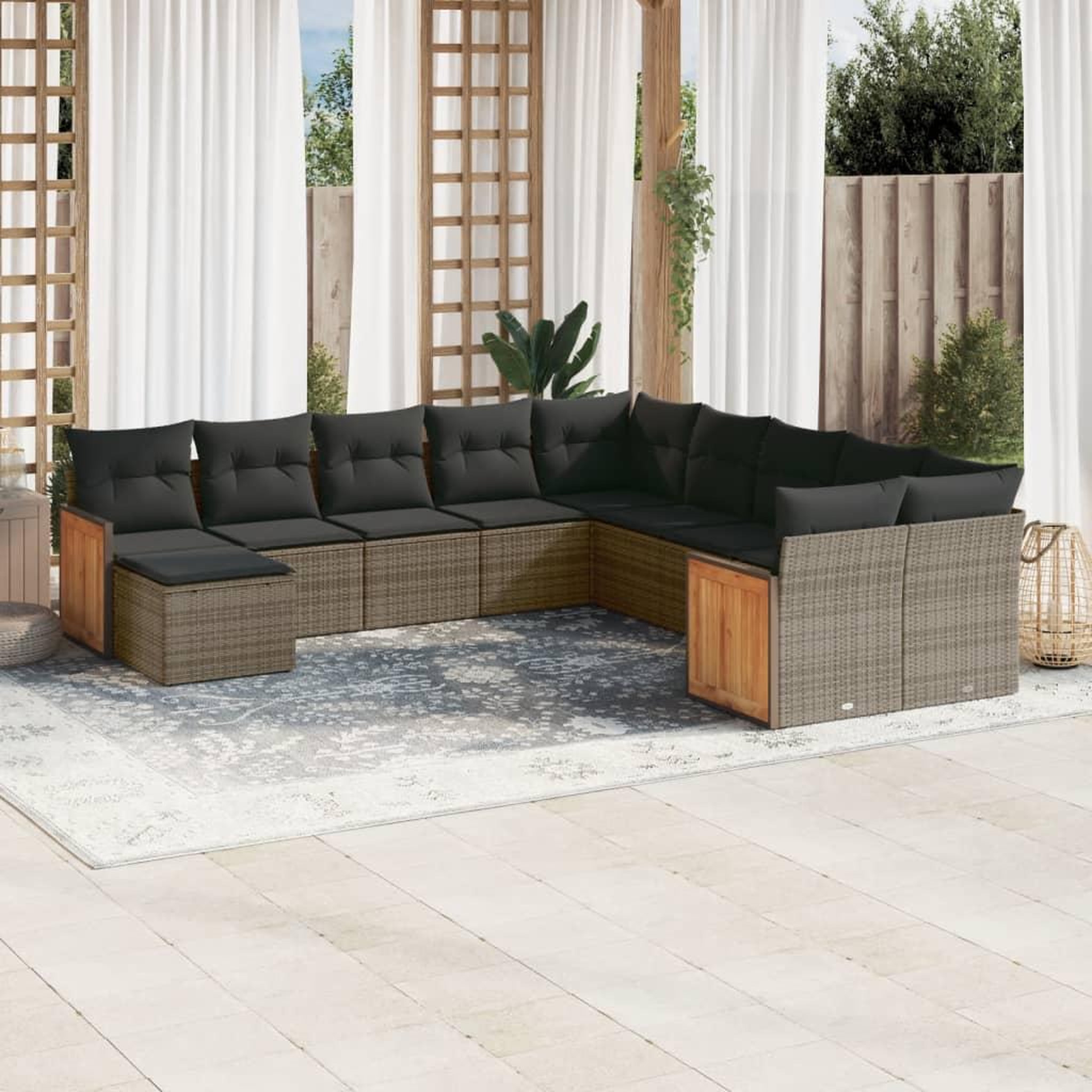 VIDAXL Salon de jardin 11 pcs avec coussins gris resine tressee