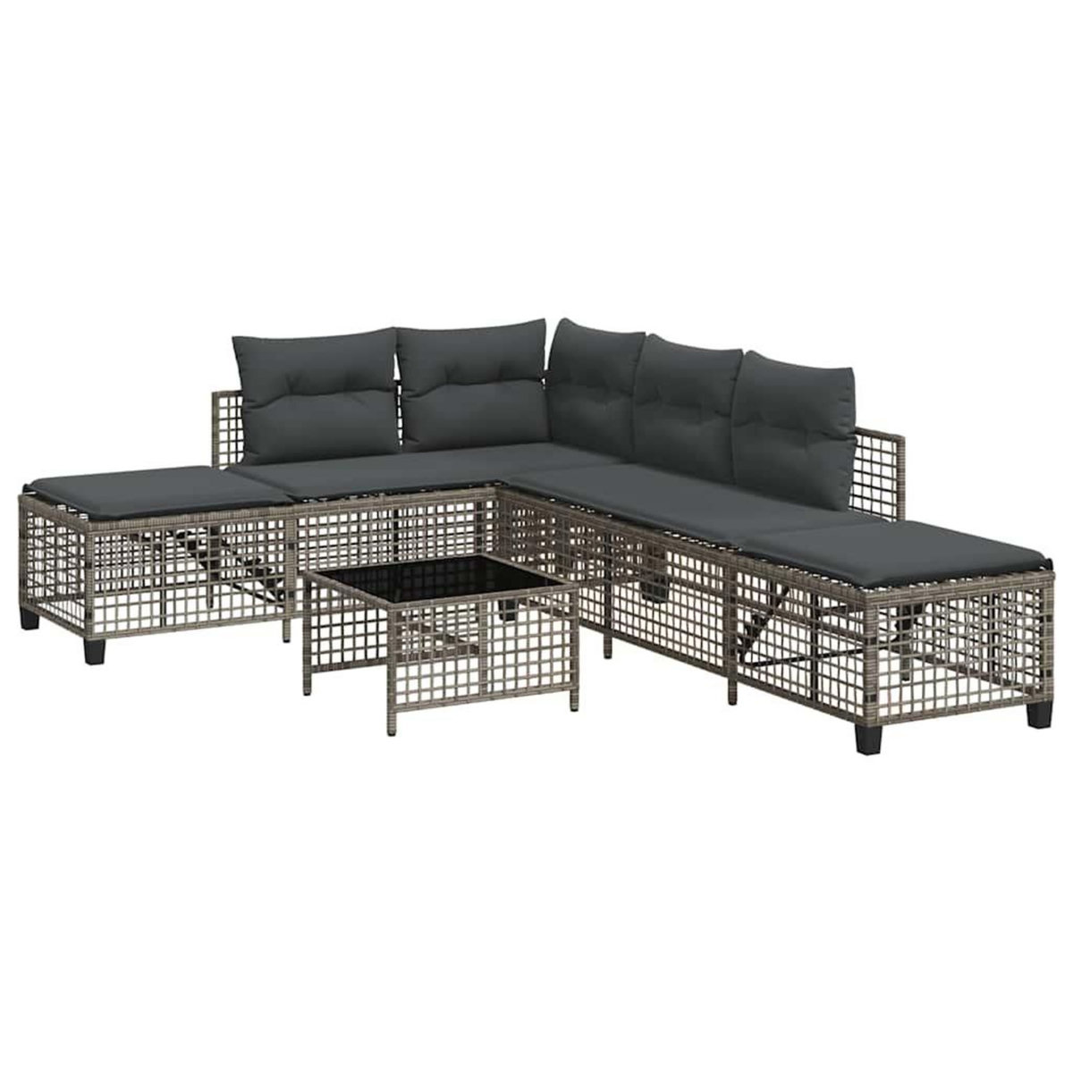VIDAXL Salon de jardin d'angle avec coussins 3 pcs gris resine tressee