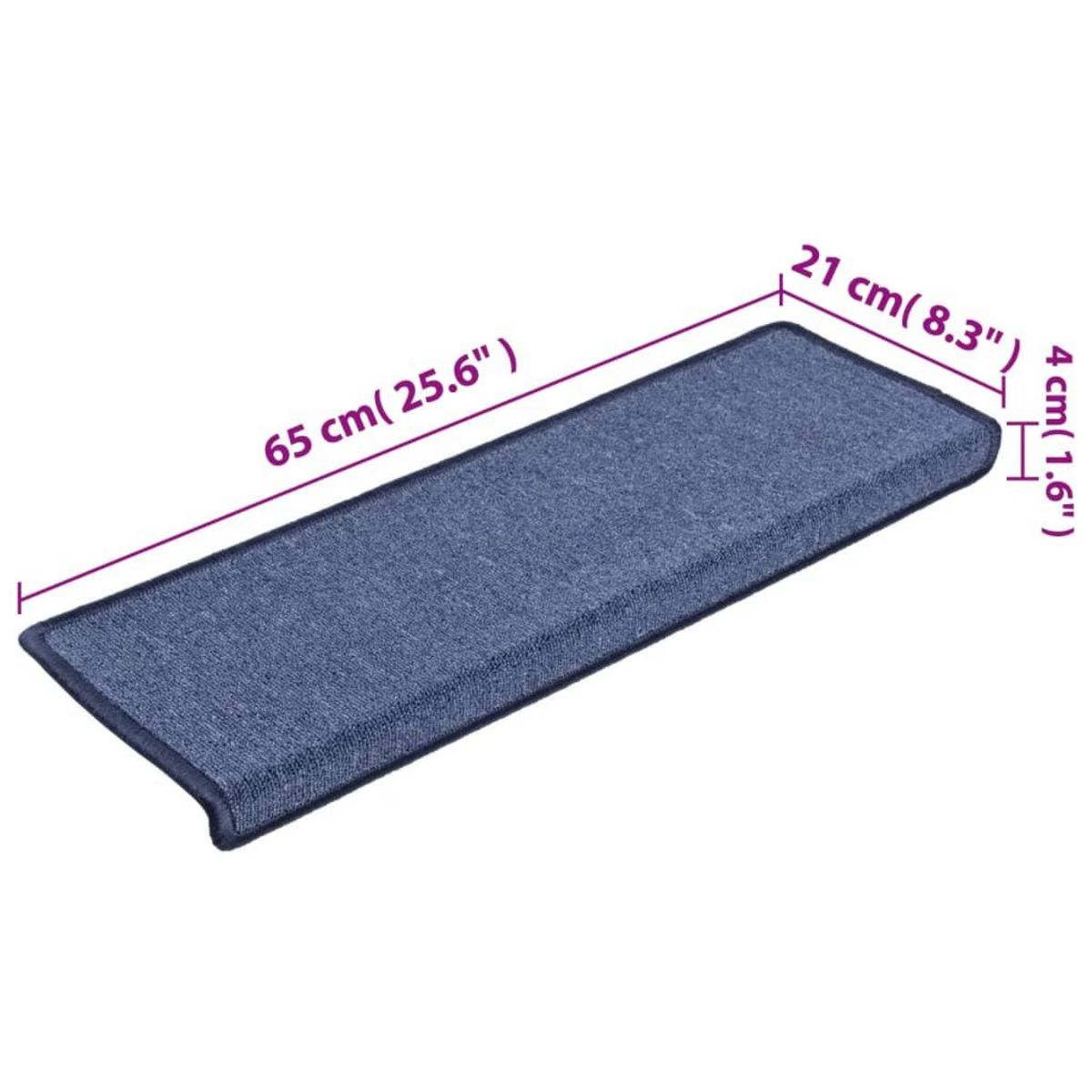 VIDAXL Tapis d'escalier 15 pcs 65x21x4 cm Bleu