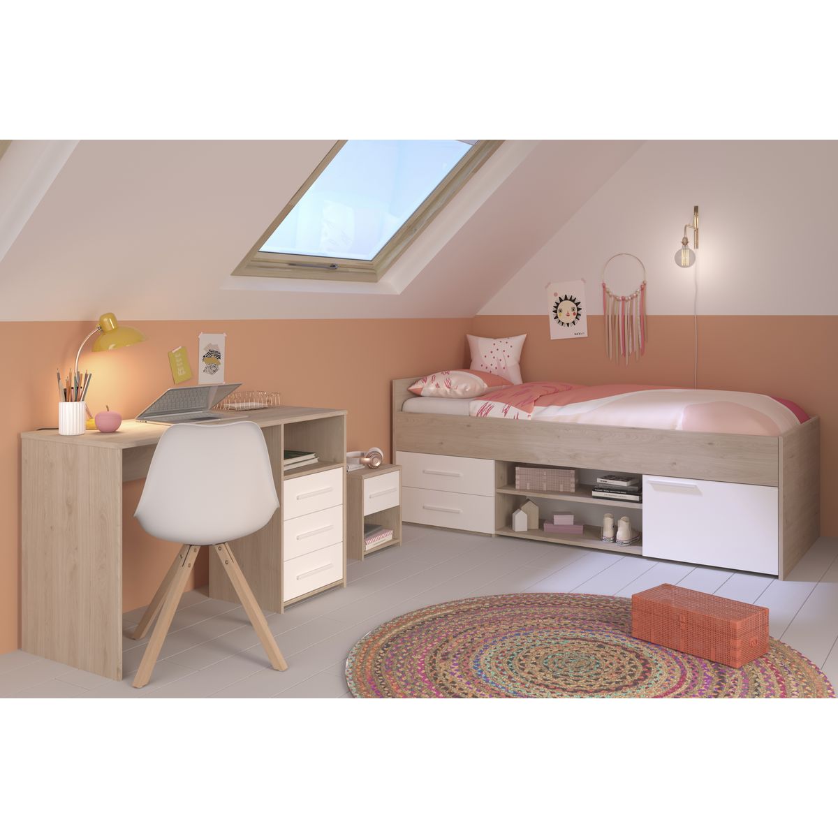 Lit enfant 90x190/200cm avec rangement NORWAY